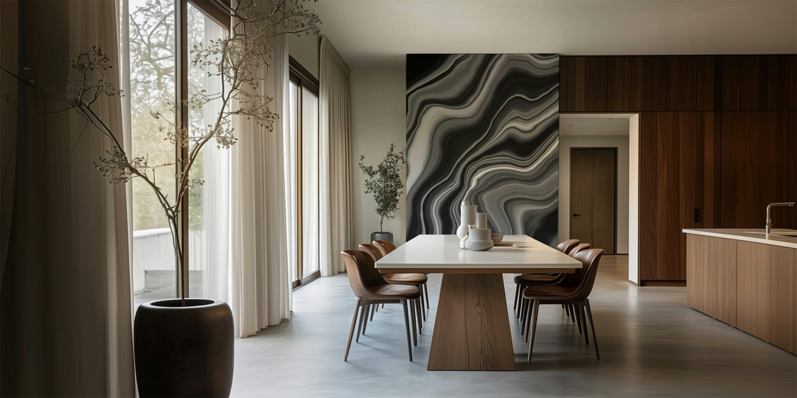 Abstract liquid black and gray agate pattern wall mural