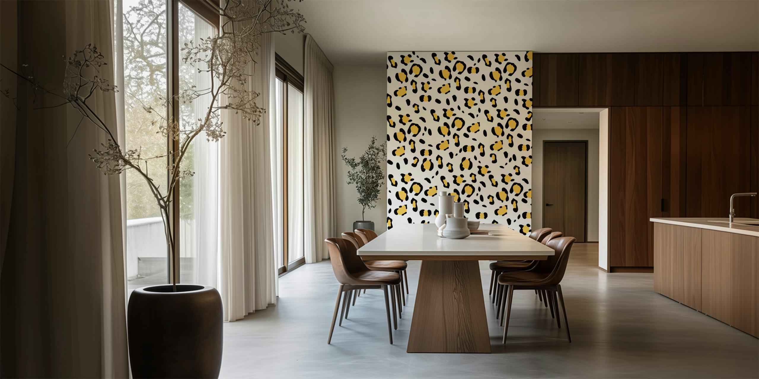 Leopard animal print wallpaper in a stylish room