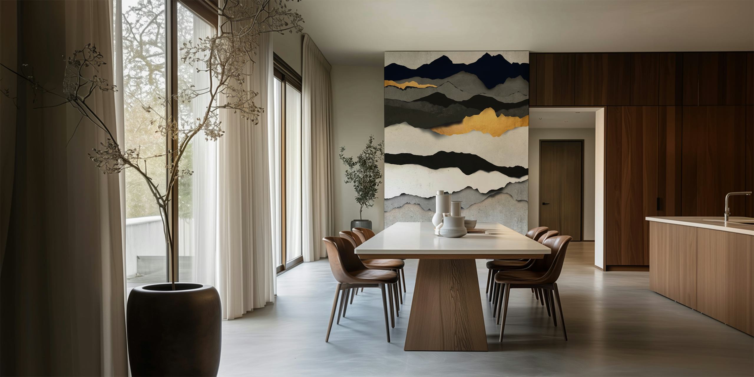 Abstract Mountains Gold wallpaper in kamerinstelling