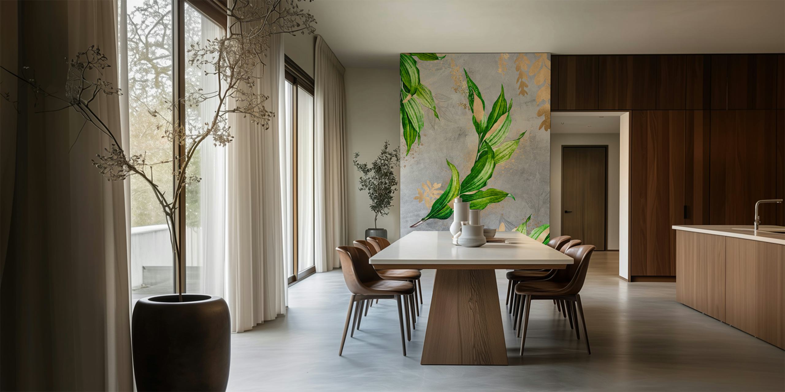 Πράσινα leaves σε τοιχογραφία από concrete