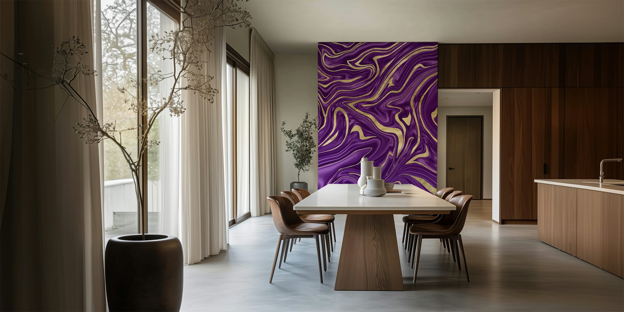 Motivo di carta da parati marmorizzata Purple e Gold