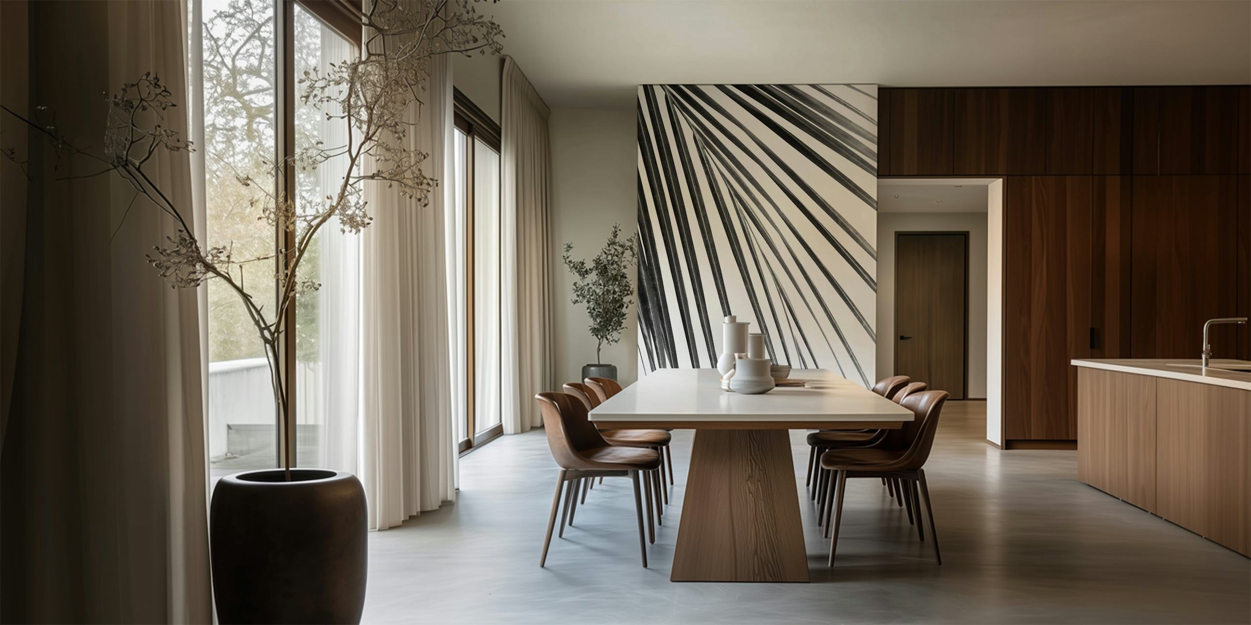 Black and white palm leaf pattern wallpaper