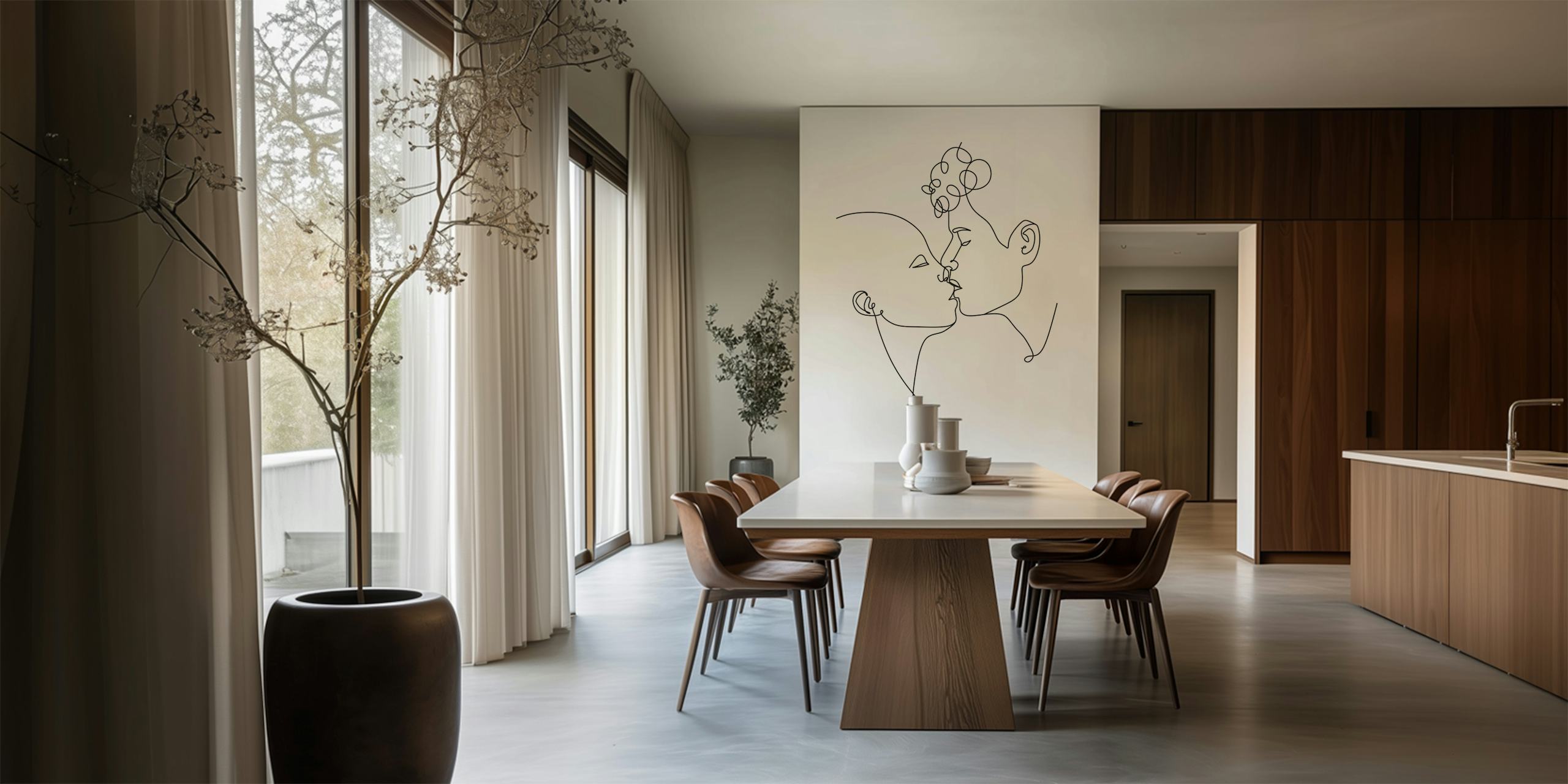 Couple Line art carta da parati in una stanza