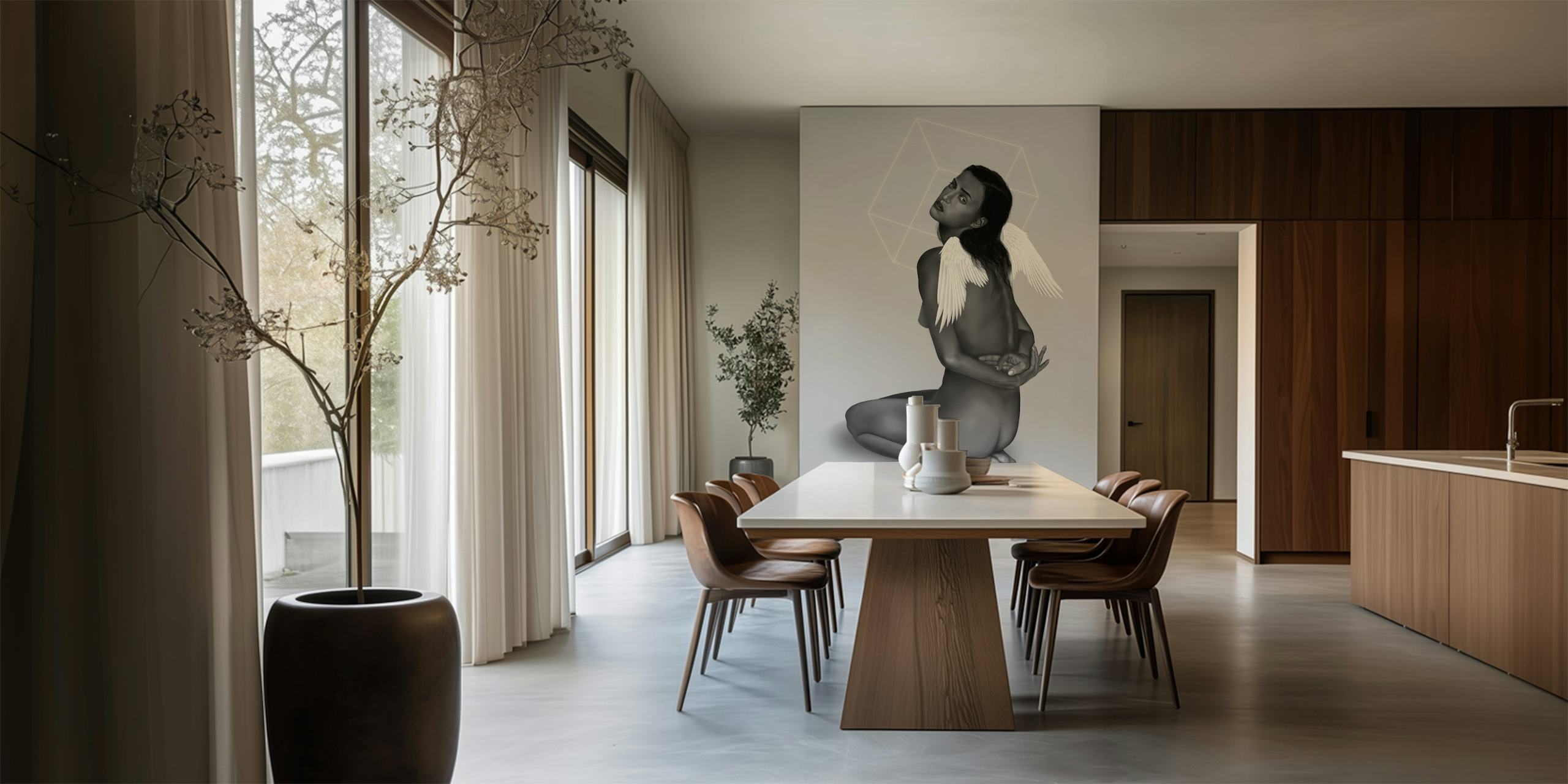Mural de parede contemporâneo de anjo com design minimalista