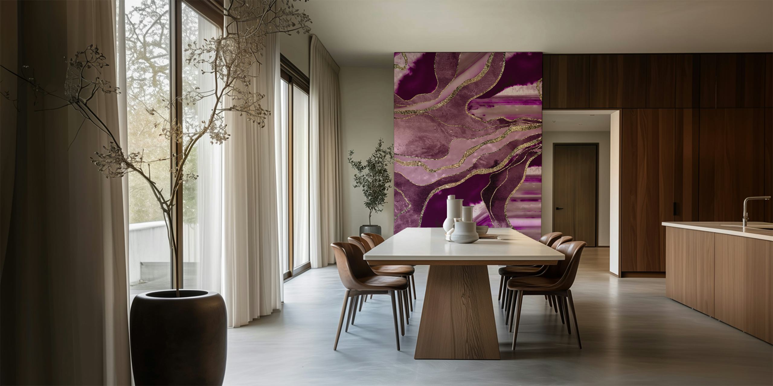 Mauve Pink Marble Agate Gold behang in een kamer