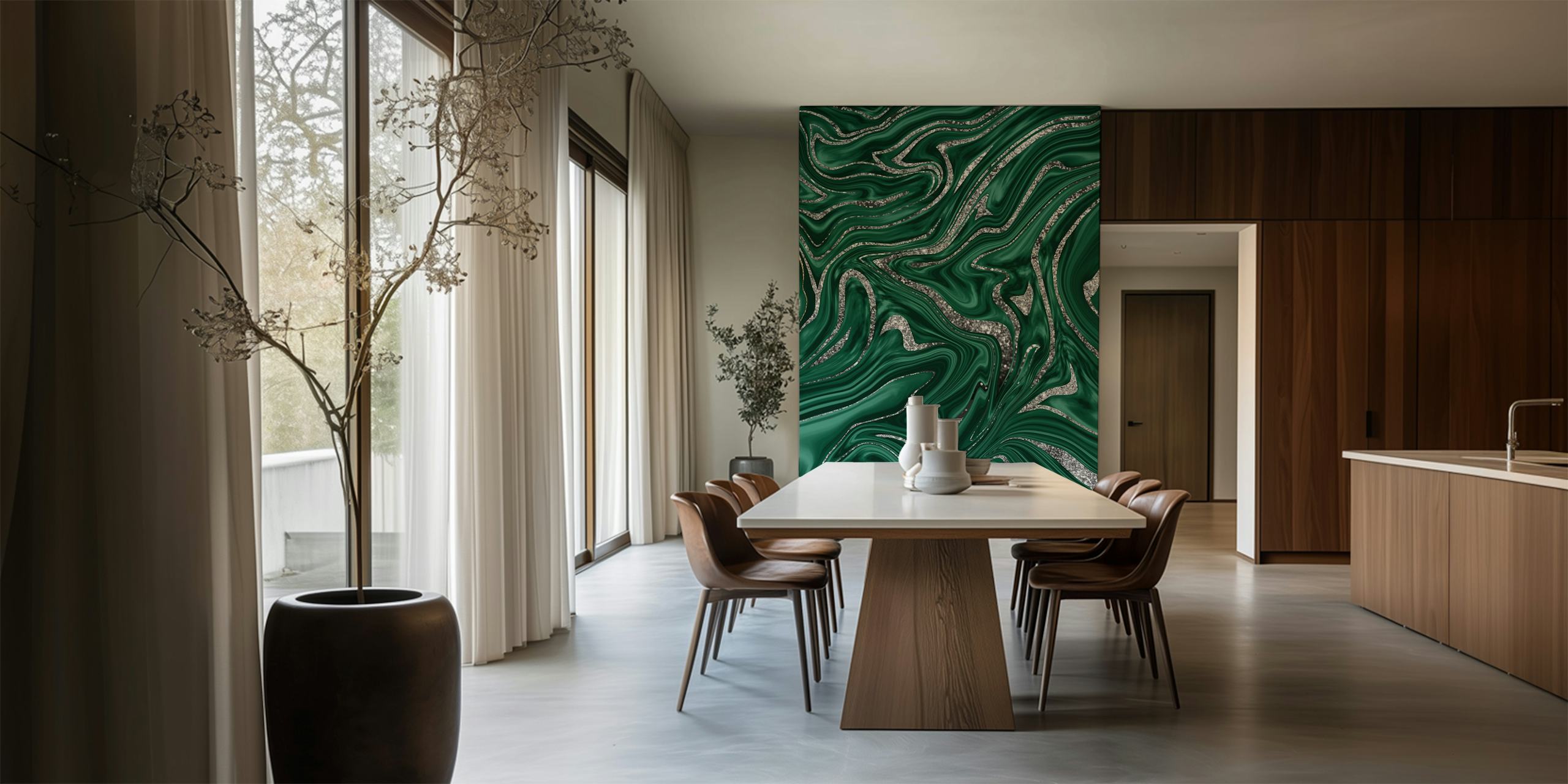 Emerald green black silver wallpaper design