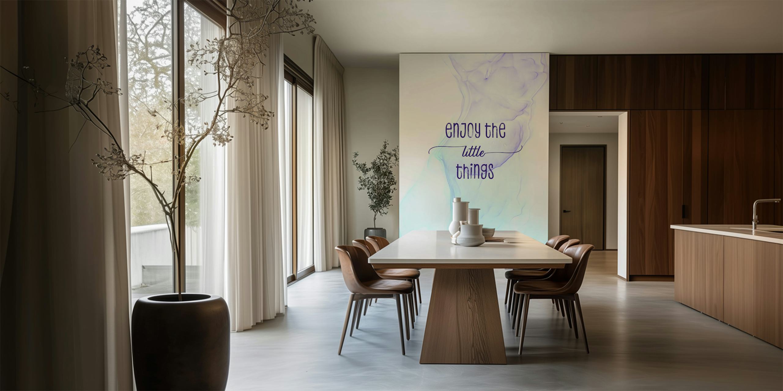 Papier peint mural avec citation inspirante avec « Enjoy Little Things » sur fond aquarelle