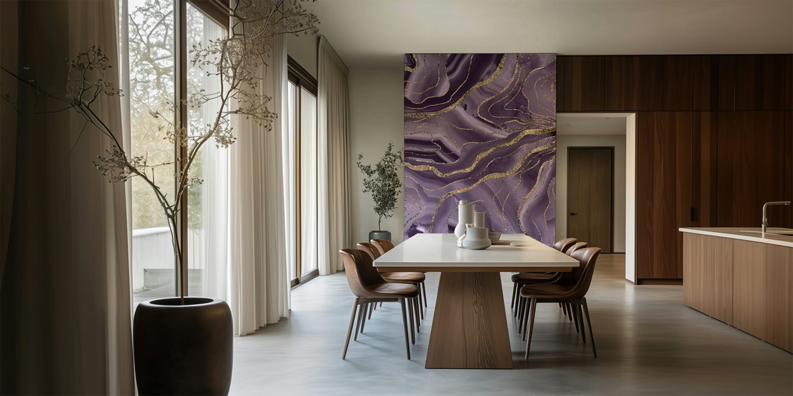 Lavender Agate Gold Glitter behang in een kamer