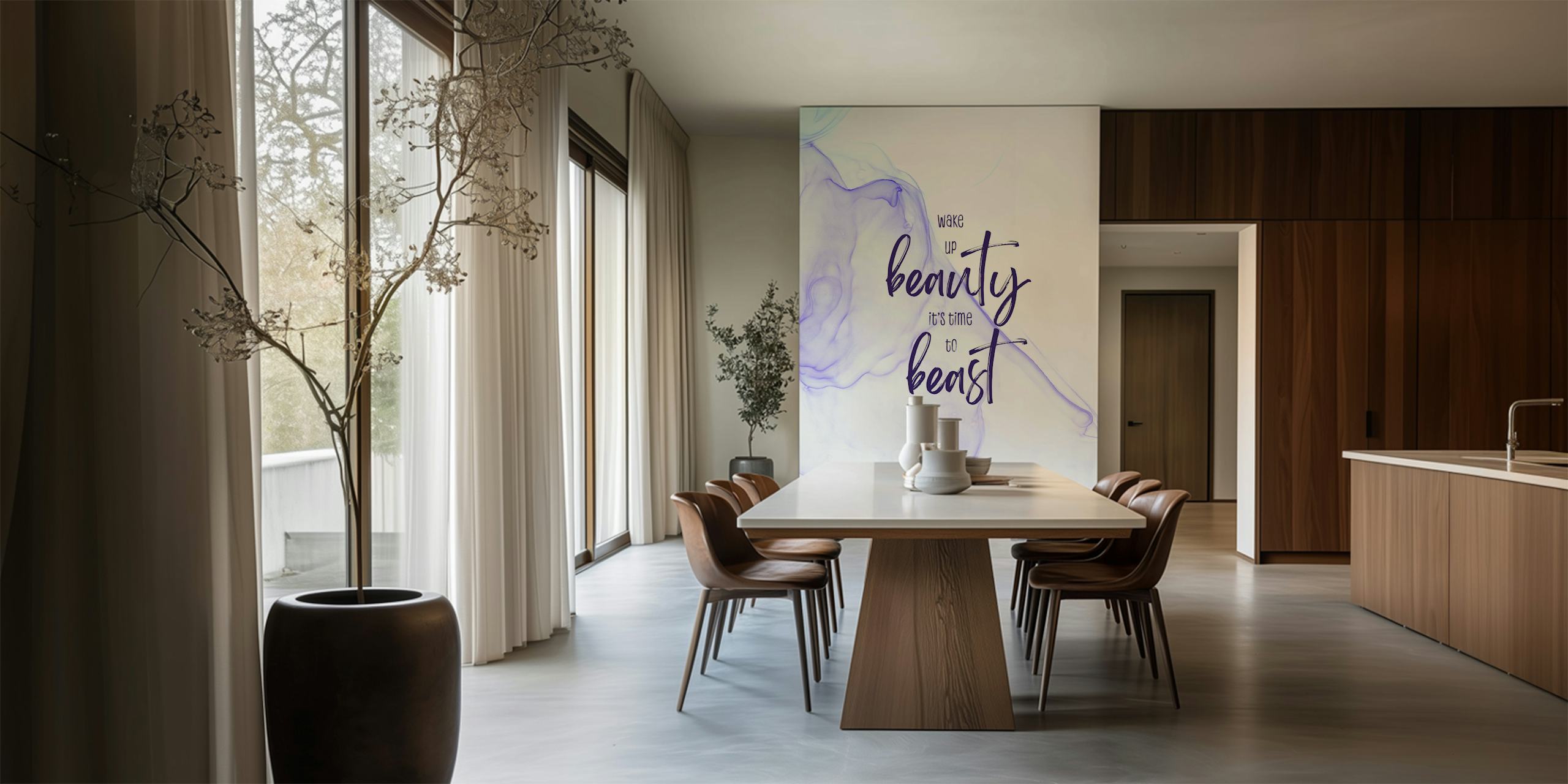 Inspirational Wake up beauty – It's time to beast wall mural with purple watercolor design