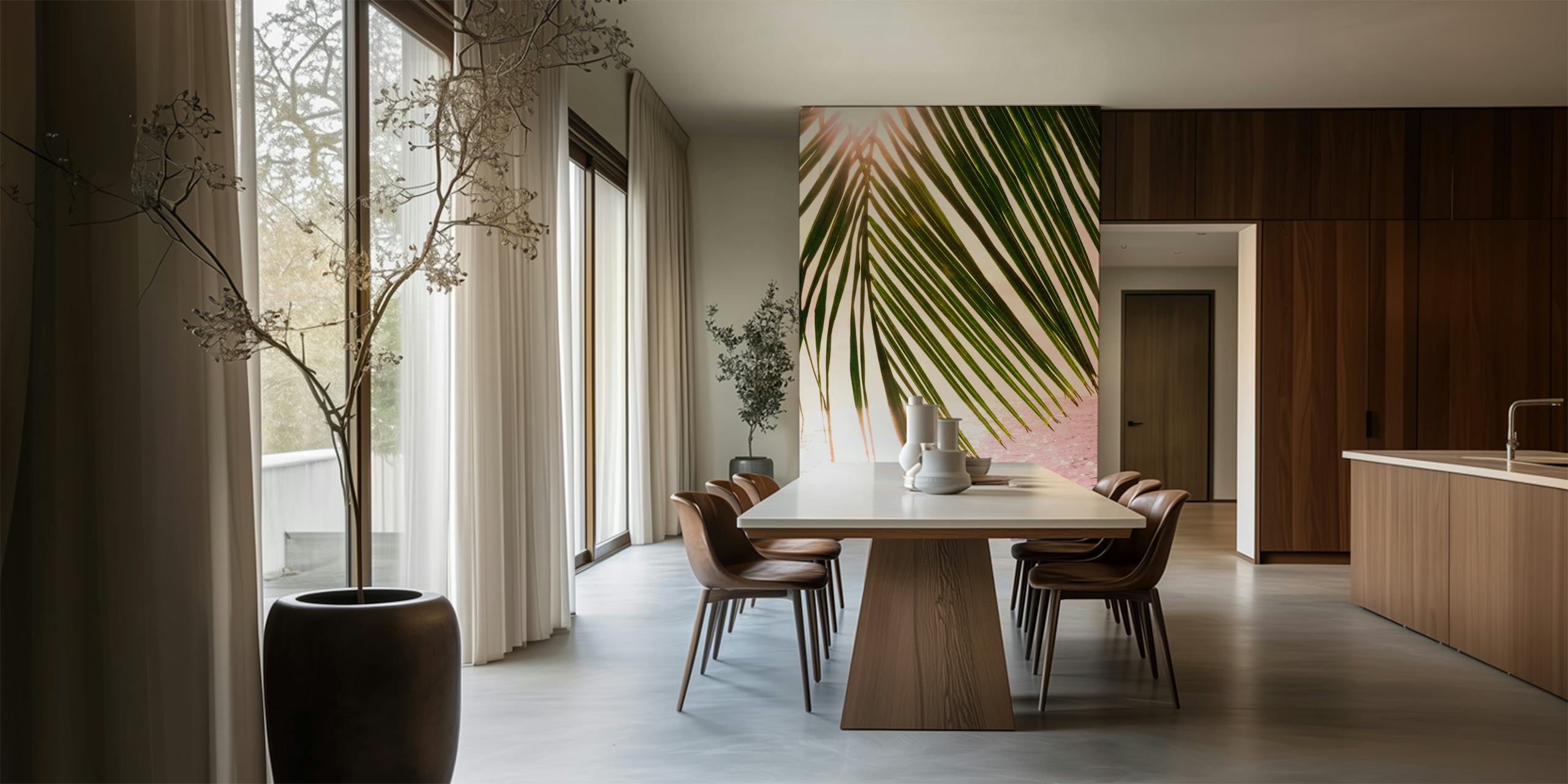 Tropski zalazak sunca Ocean Palm 2 zidna slika sa siluetom palminog lišća naspram zalaska sunca