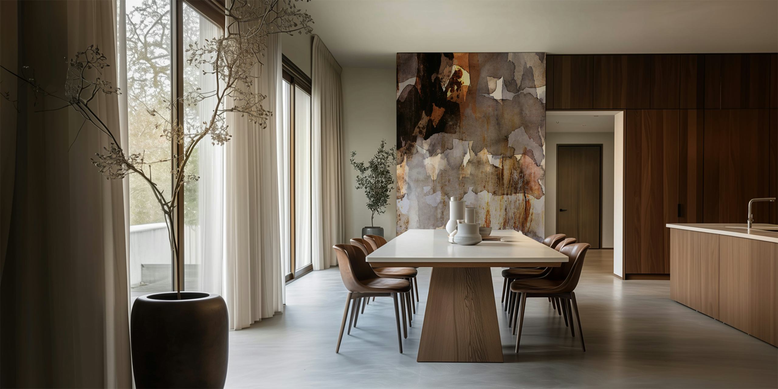 Abstract watercolor patterns in brown and white wallpaper