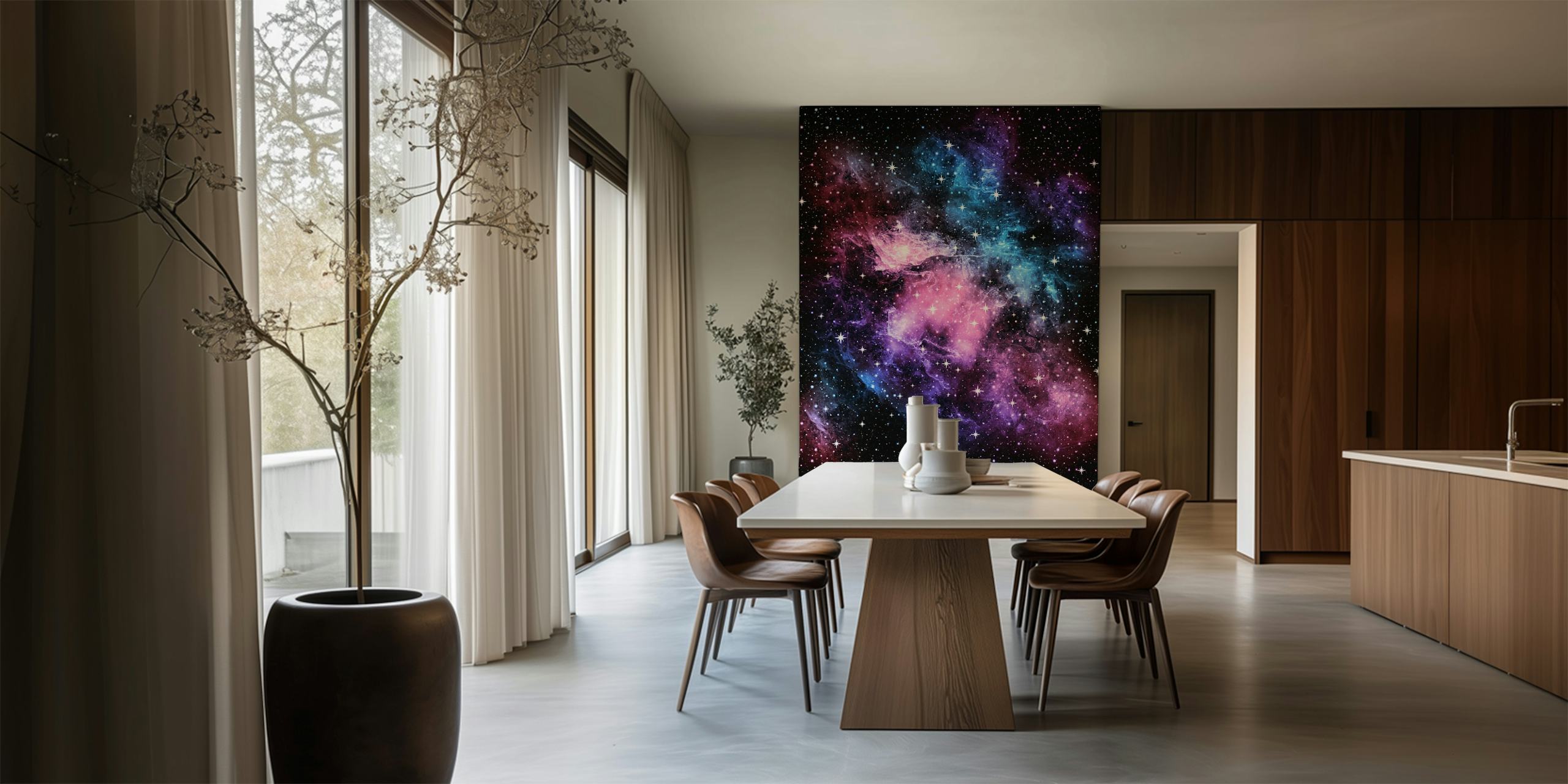 Pink Purple Galaxy Nebula Wall Mural depicting a starry space scene