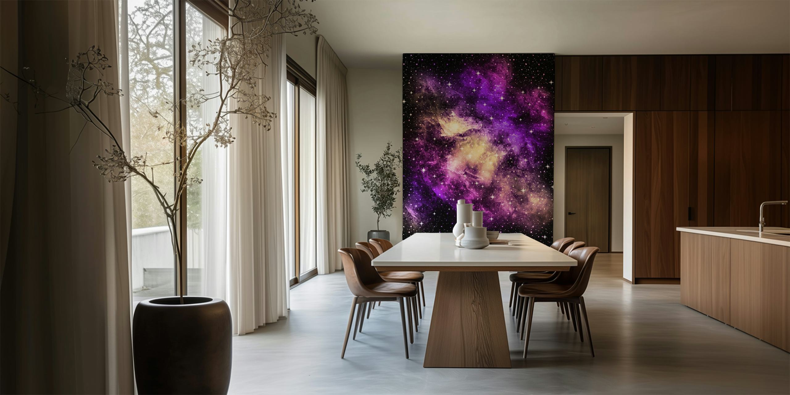 Papier peint Yellow Pink Galaxy Nebula dans une pièce
