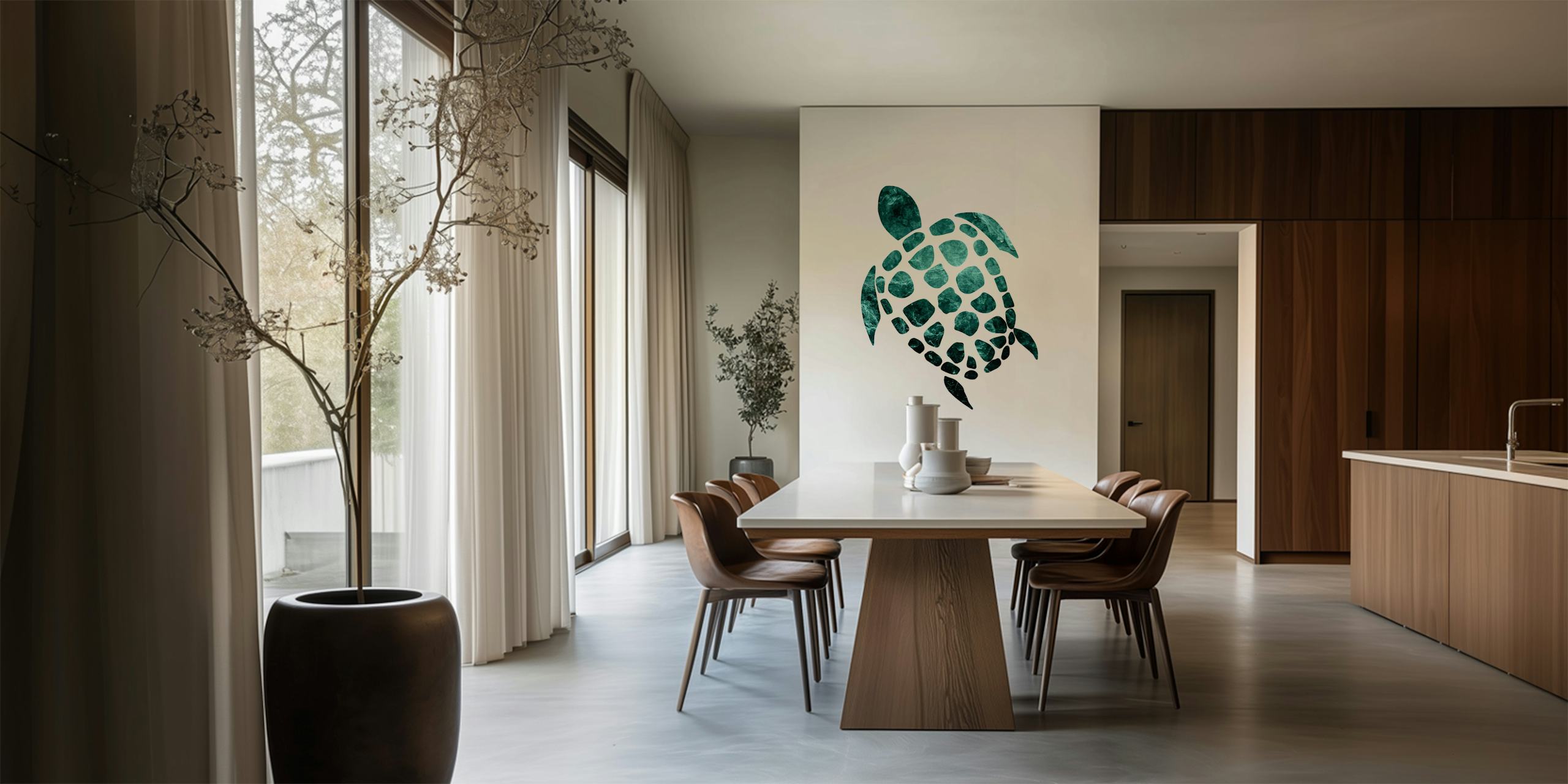 Minimal sea turtle wallpaper in a room