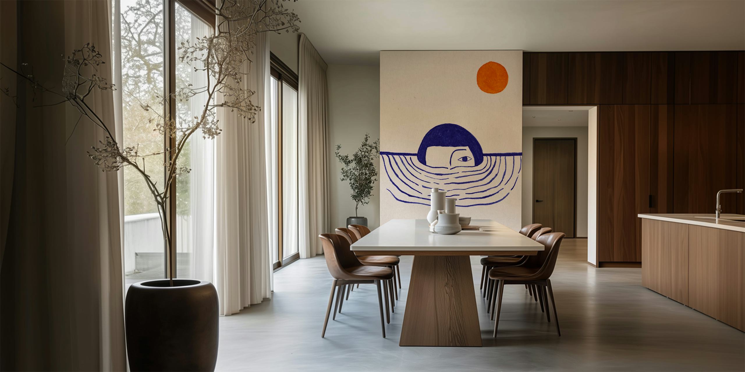 Sea and sun design wallpaper in a room