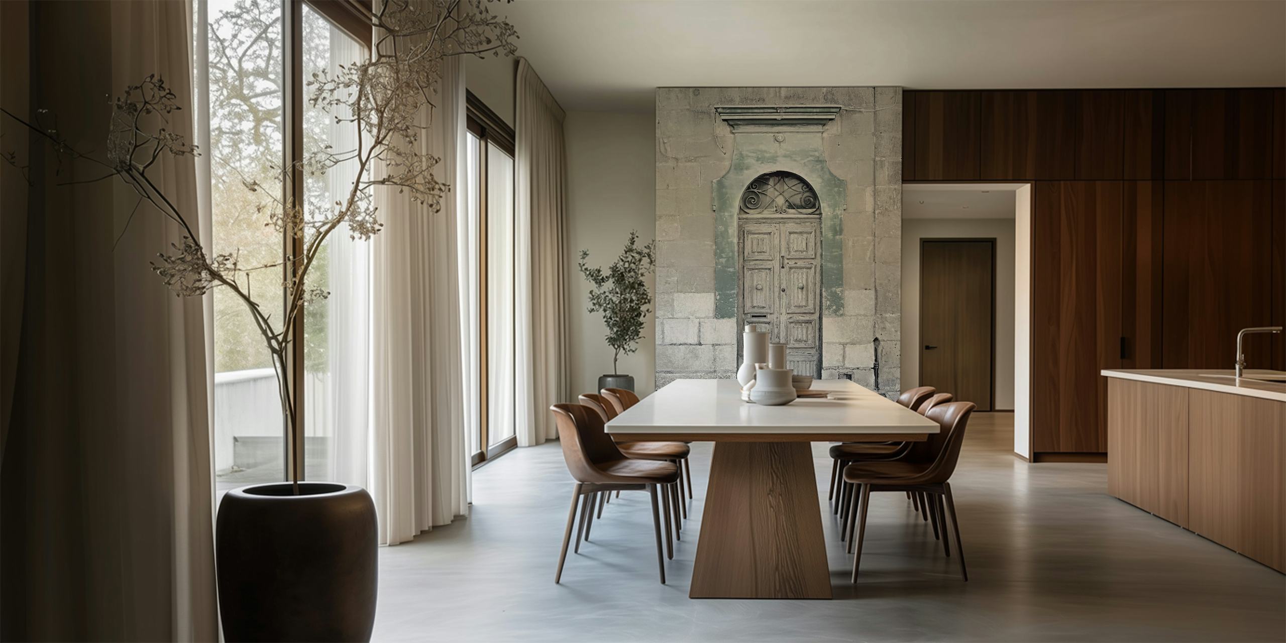 Gray weathered door wall mural for a vintage-inspired interior