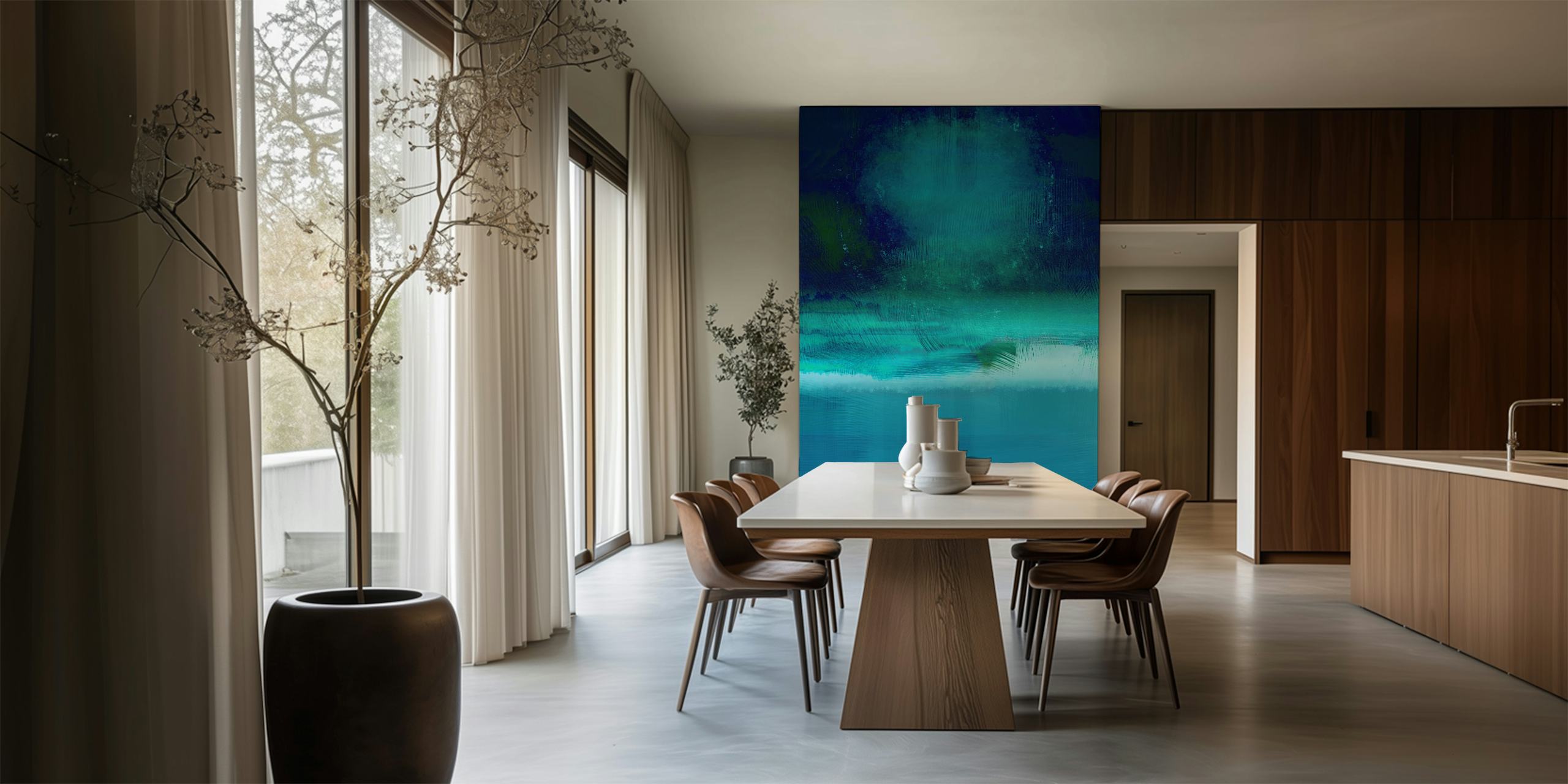 Teal Moon Meditation wallpaper in a room