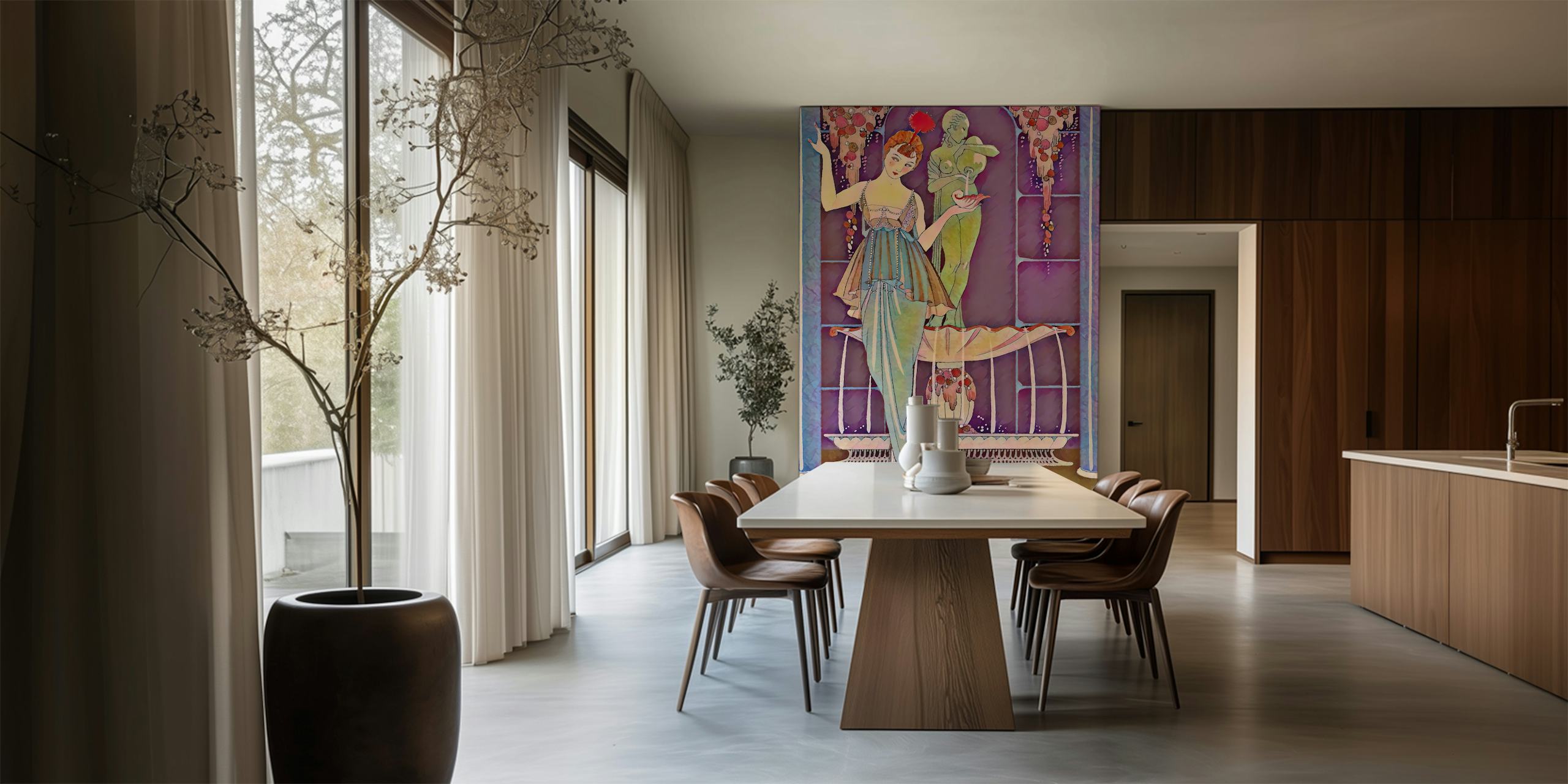 Fototapeta inspirovaná vinobraním s mořskou pannou v zahradě pod vodou v pastelových barvách