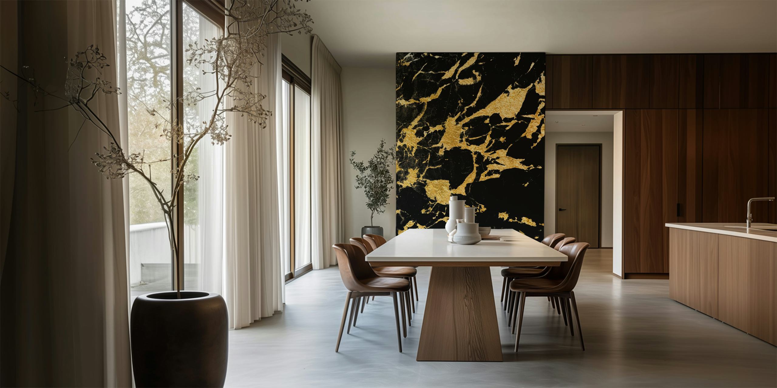 Luxe black marble with gold veins wall mural