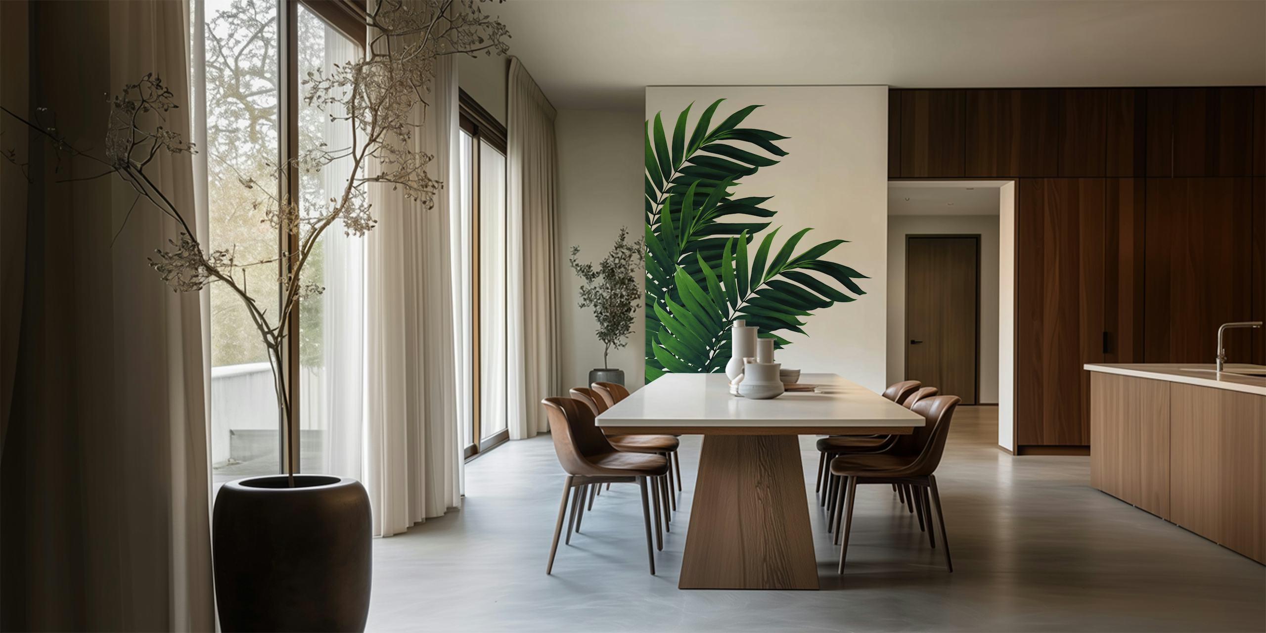 Palm leaves wallpaper design in a room