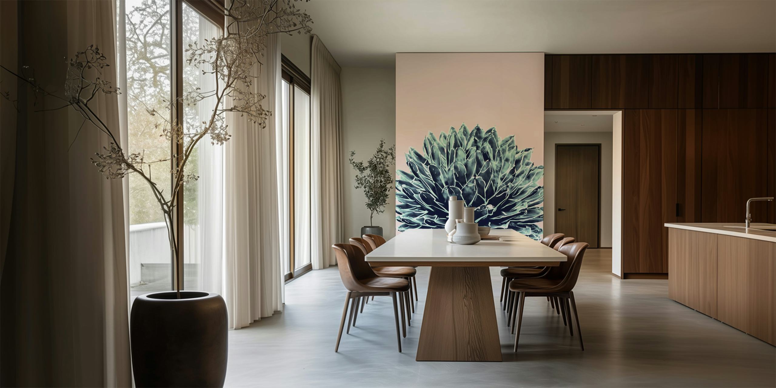 Ταπετσαρία Blush Navy Blue Agave Chic 1 σε ένα δωμάτιο