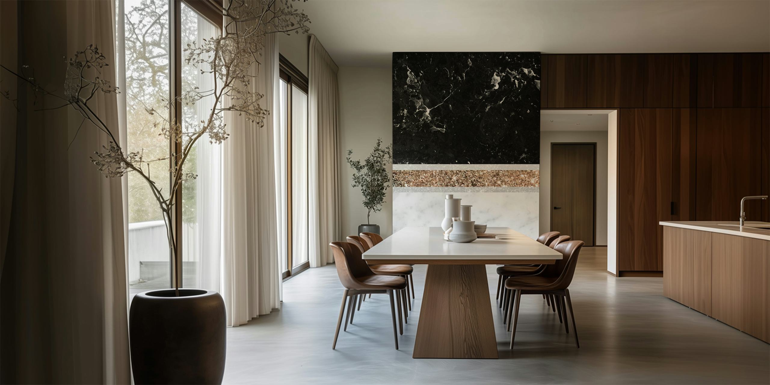 Black and white marble wallpaper with gold accents