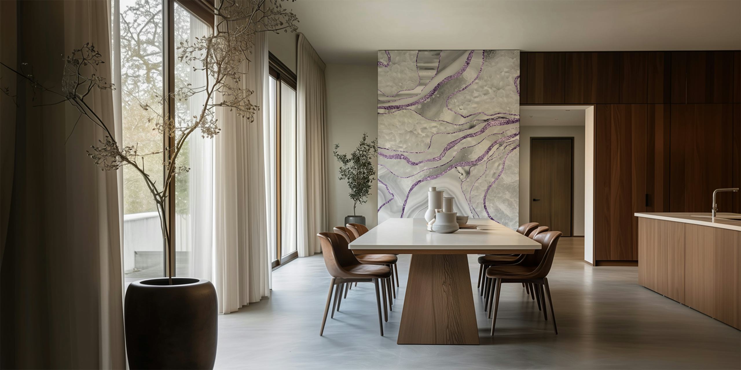 White Agate Lavender Glitter-tapetti huoneessa