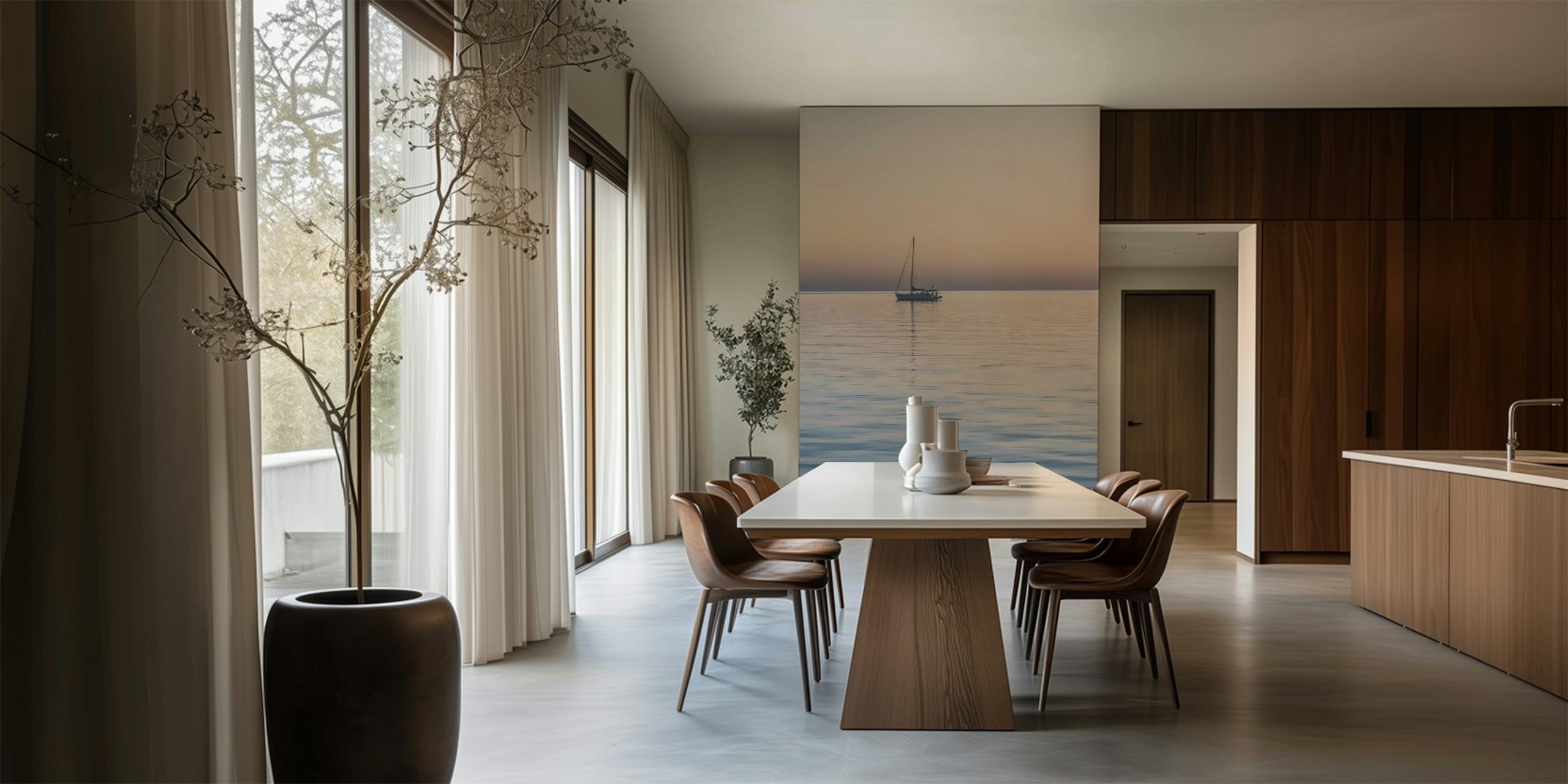 Bahama Sunset Sail Boat wallpaper in a room