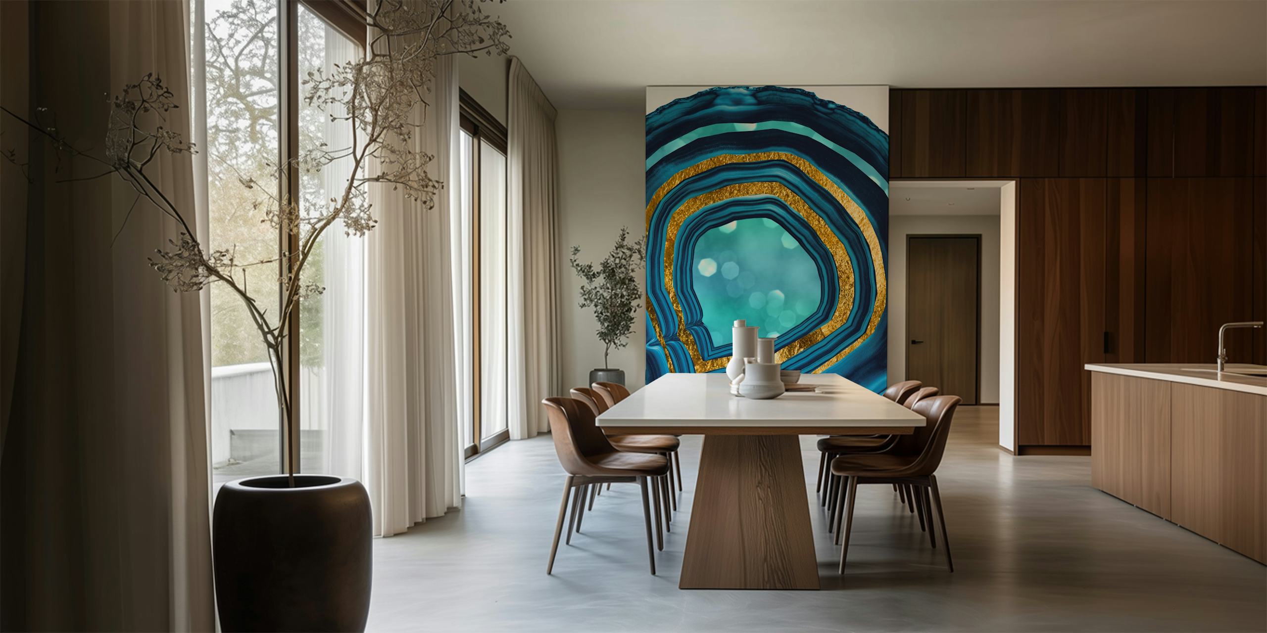 Agate Aqua Blue Gold 1 ταπετσαρία σε δωμάτιο
