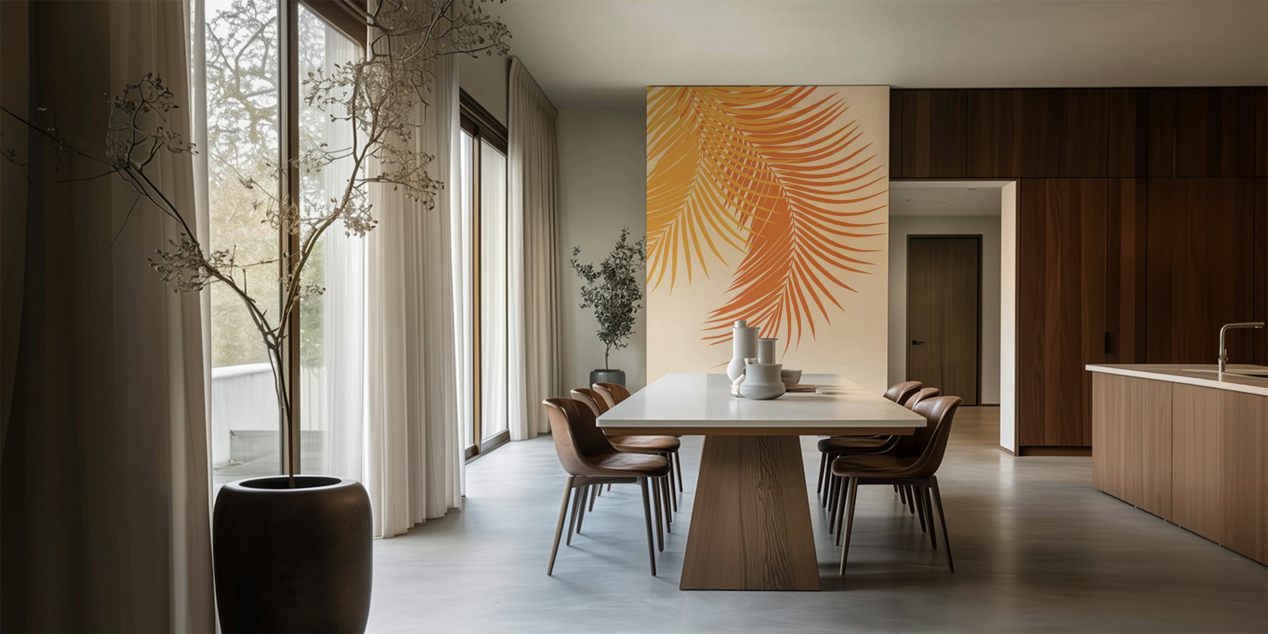 Palm Leaves Yellow Orange 1 wallpaper design