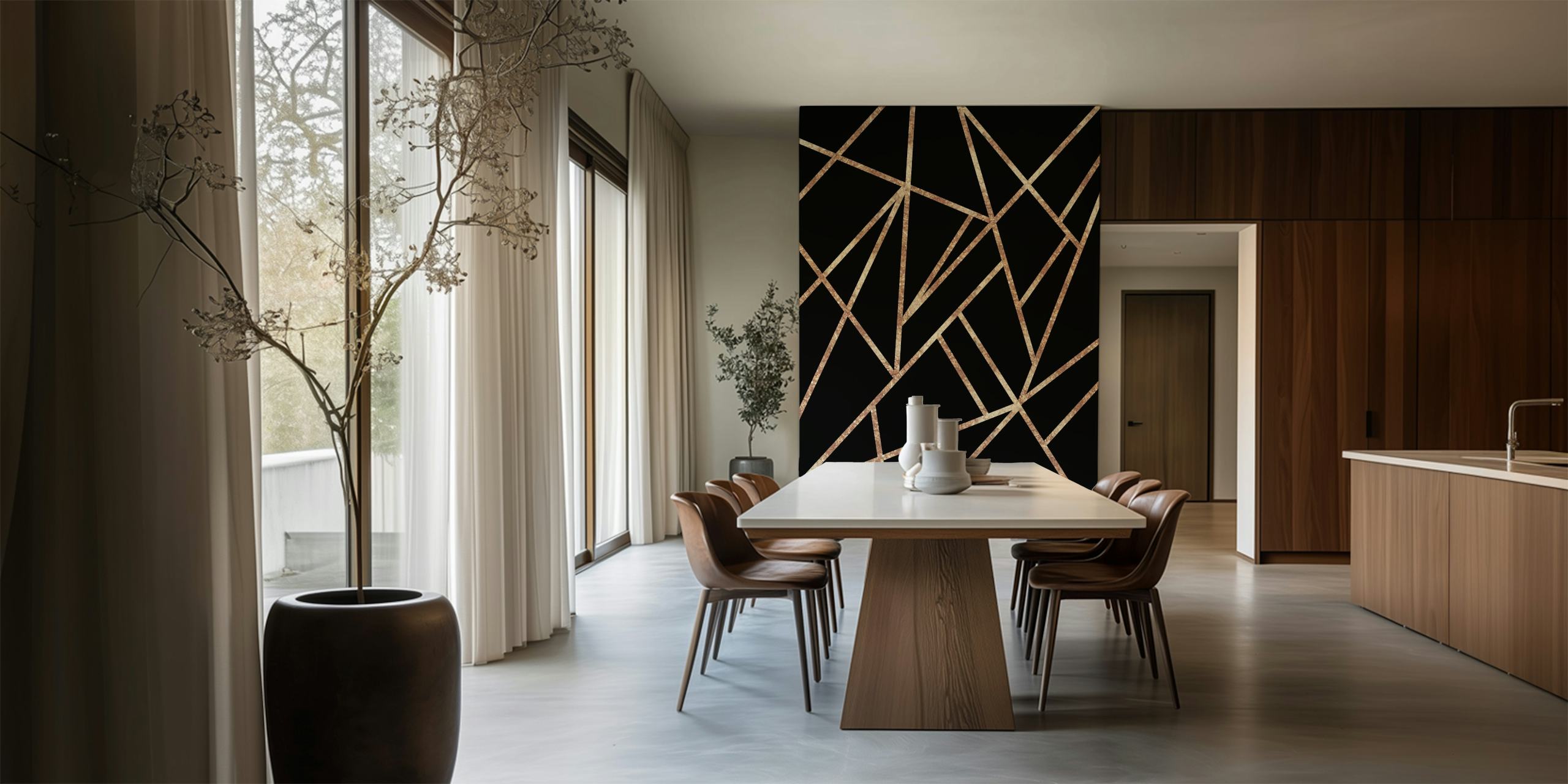 Modern Black and Rose Gold Geometric Wall Mural
