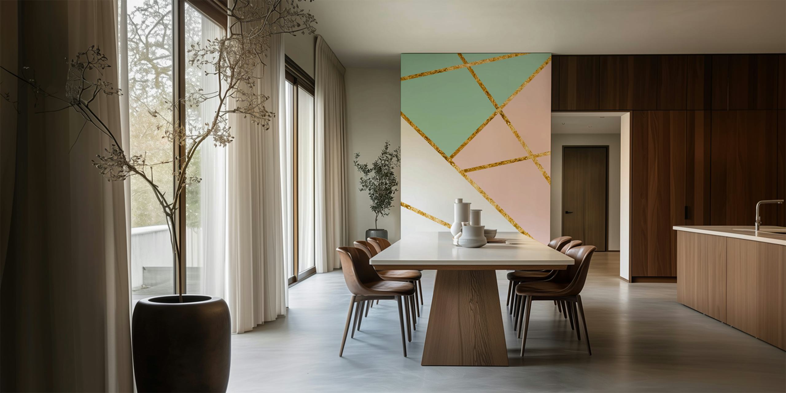 Blush Mint White Geo Gold tapet i et rom