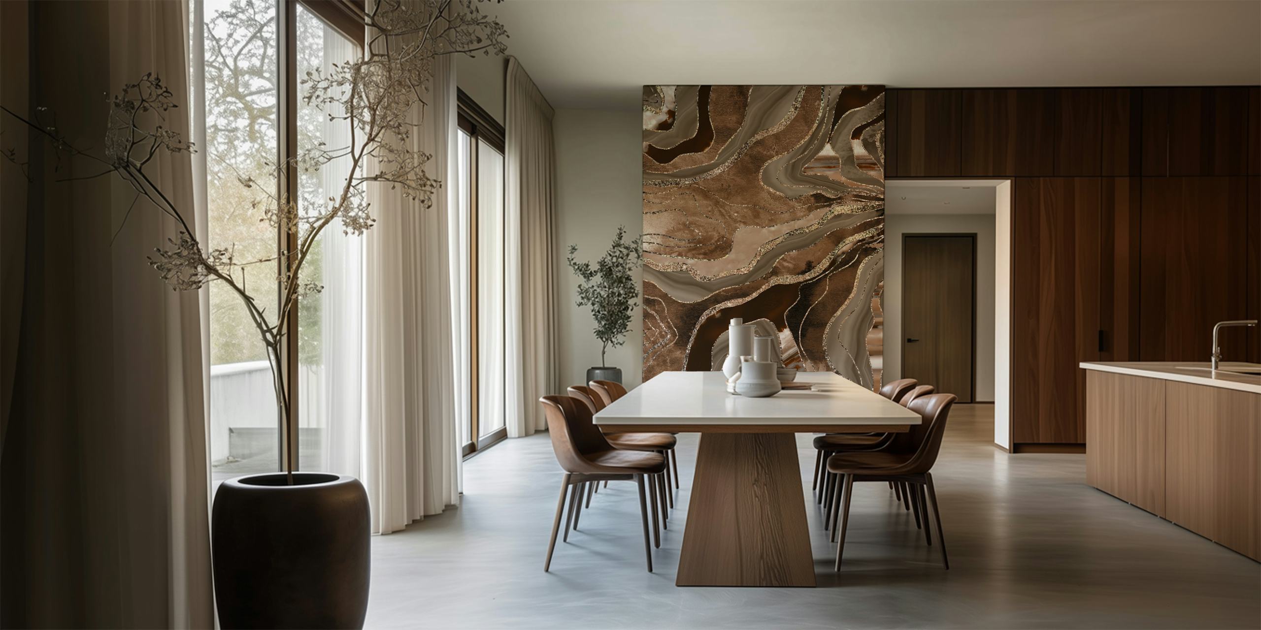 Brown Marble Agate Gold tapet i et rum