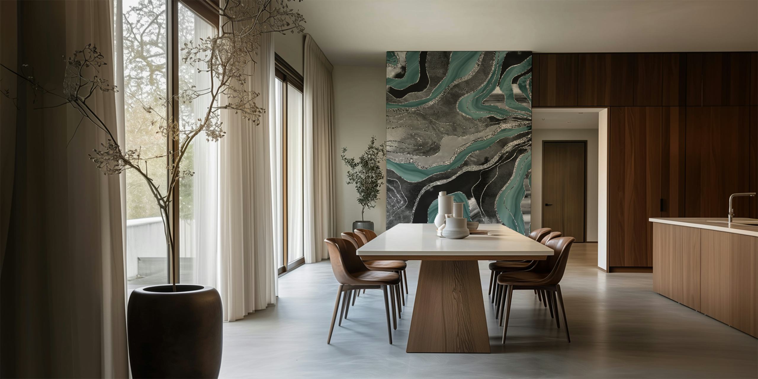 Abstract marble wallpaper in pale teal and gray tones