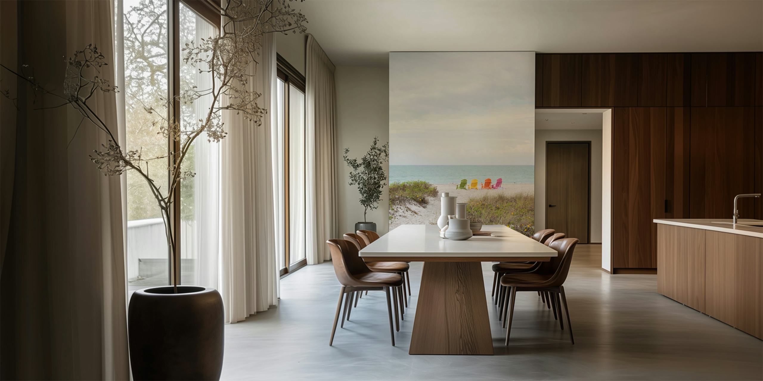 Colorful chairs on the beach wallpaper design