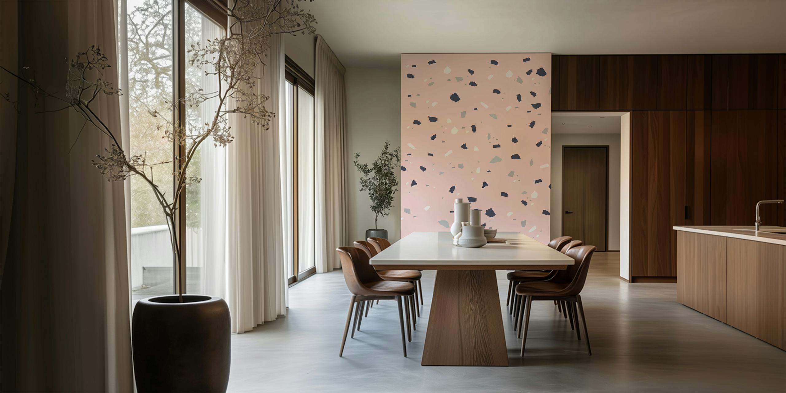 Behang Blush Midnight Navy Terrazzo in een kamer