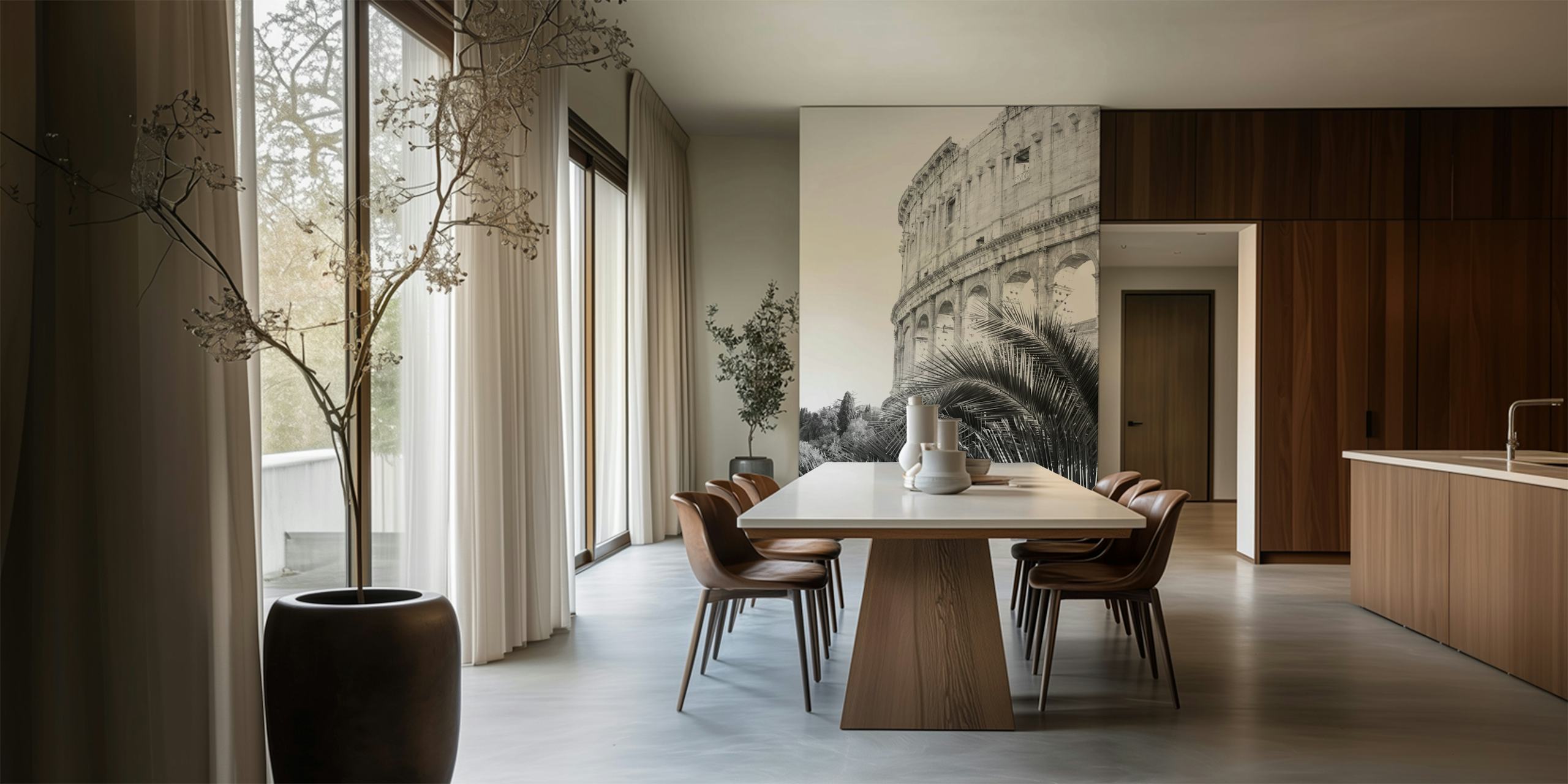 Colosseum in Rome with palm leaves wallpaper