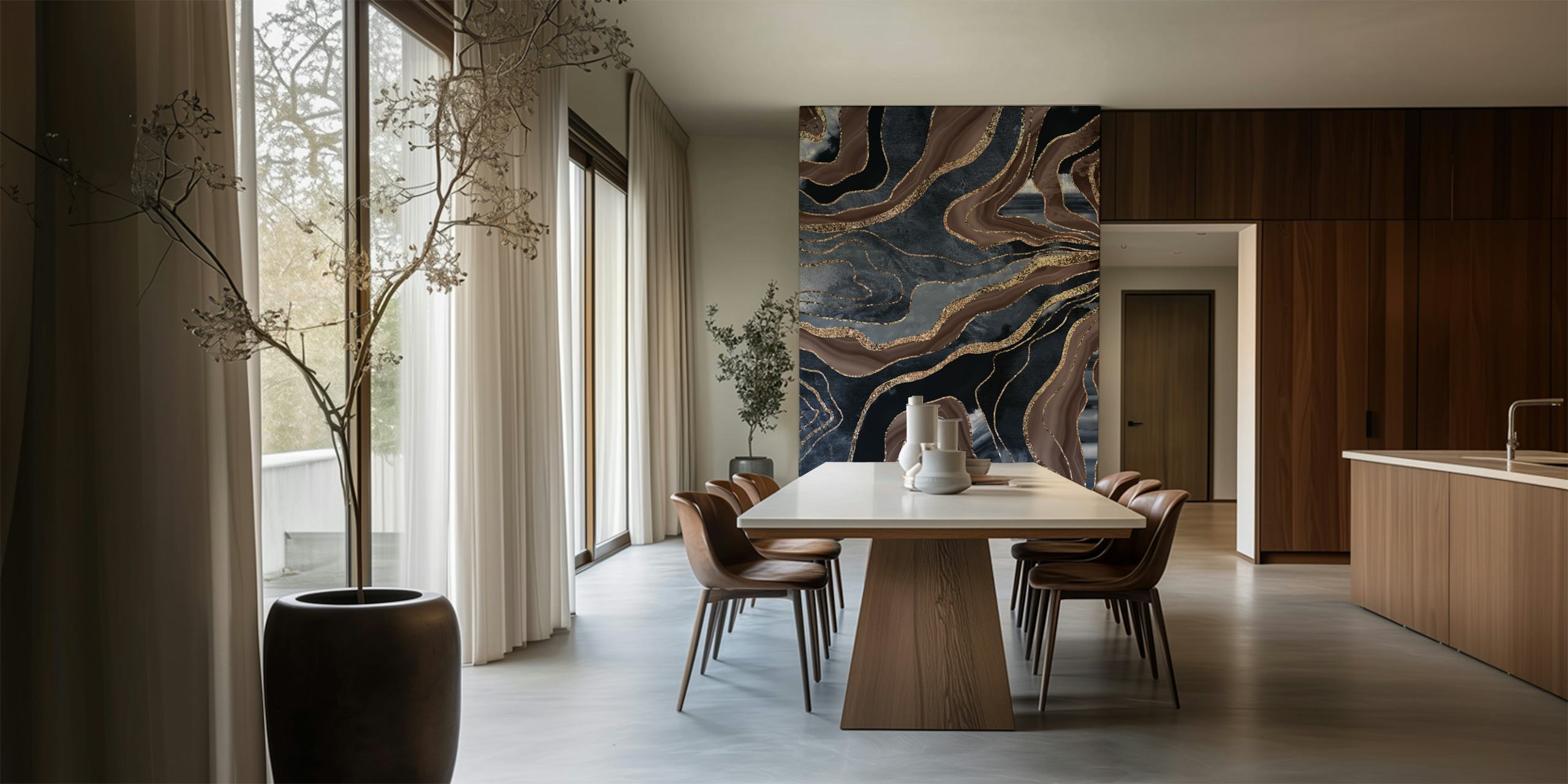 Ταπετσαρία Blue Brown Marble Agate Gold σε ένα δωμάτιο