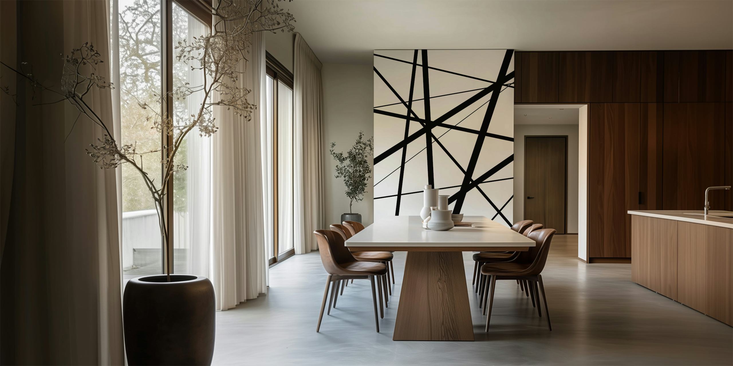 Abstract black geometric lines on white wallpaper