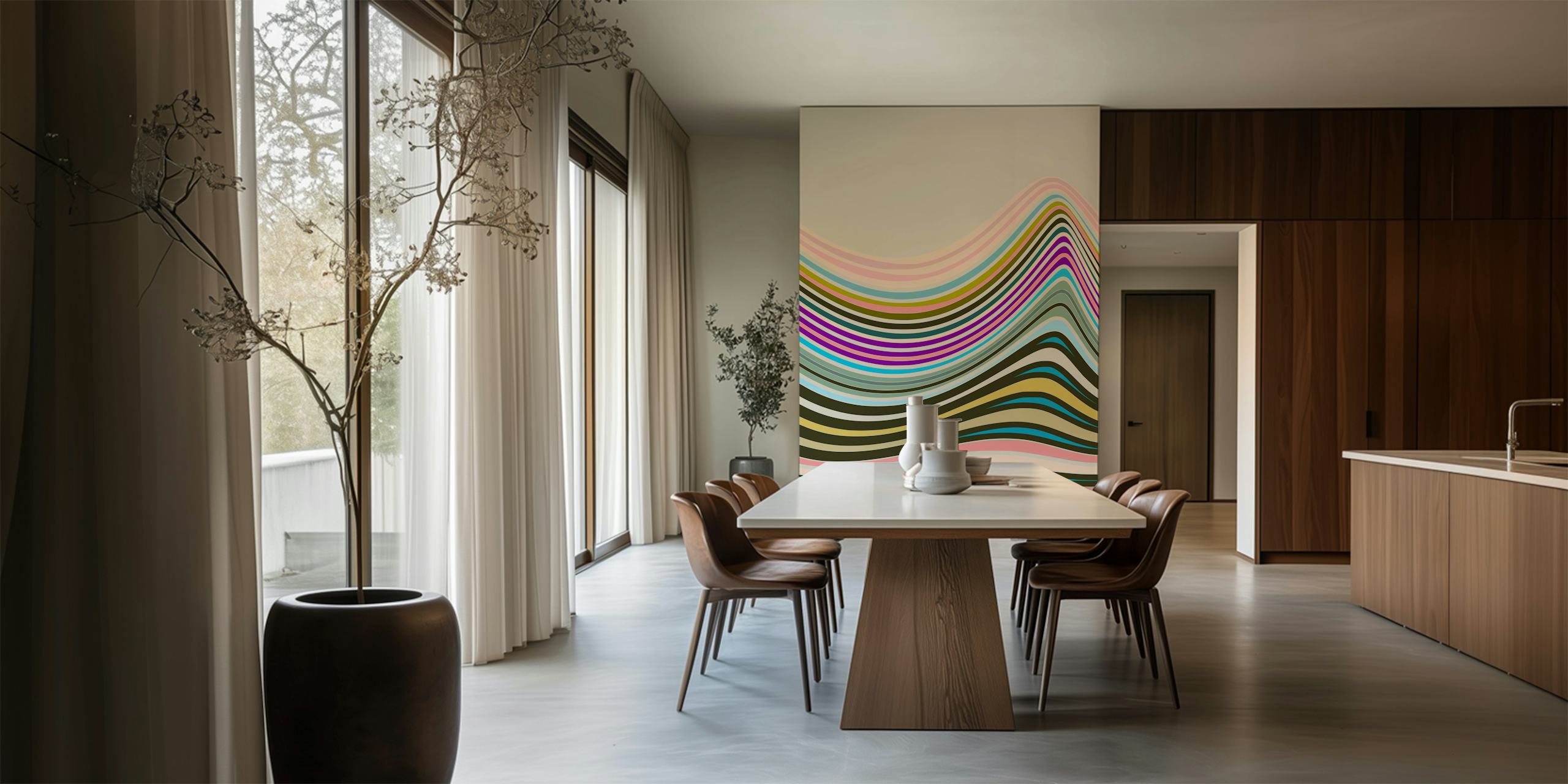 Wavy striped design in multicolor tones including pink, purple, and teal wallpaper.