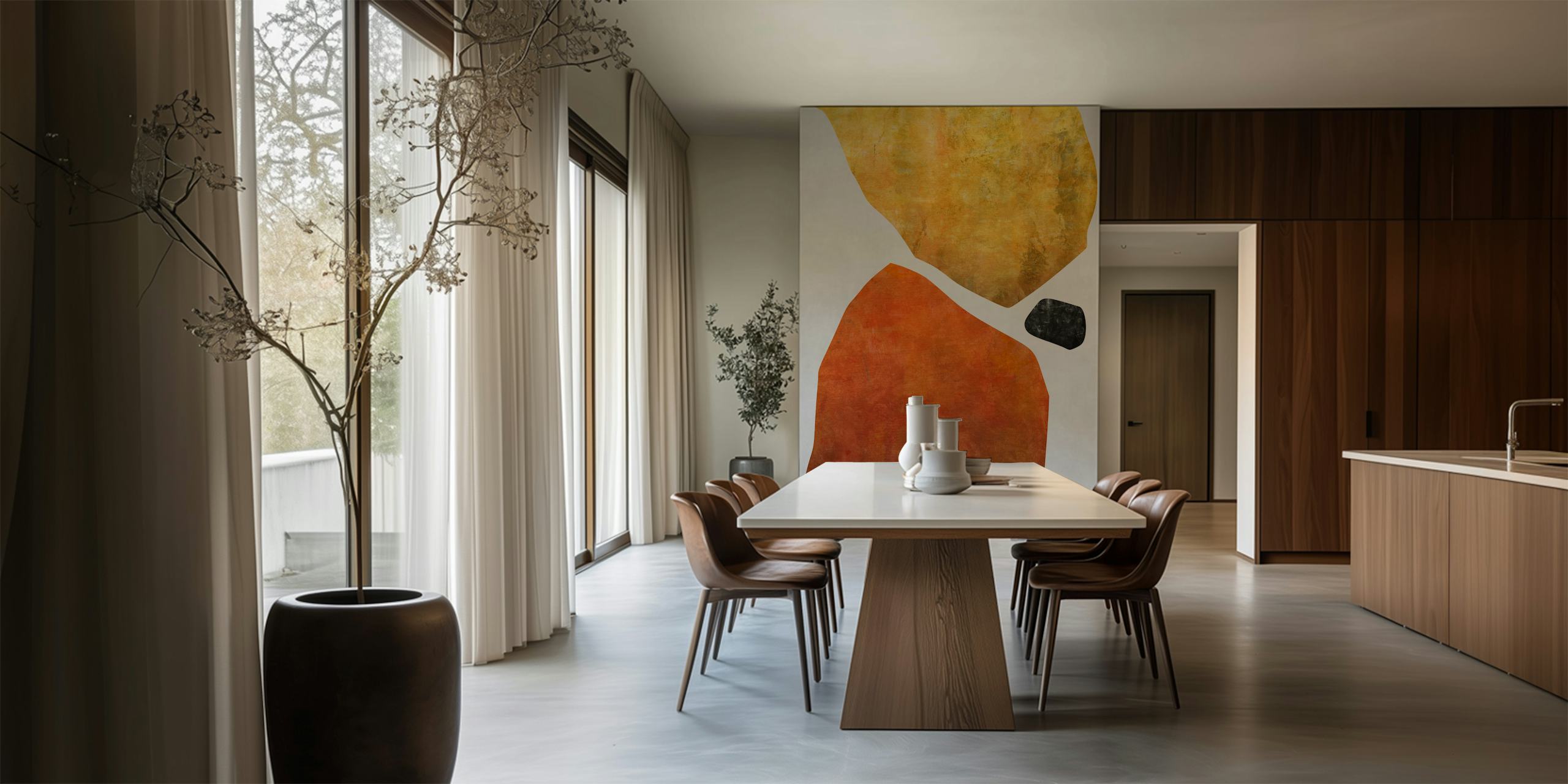 Abstract wall mural Organic Shapes 10 featuring earthy tones and minimalistic design