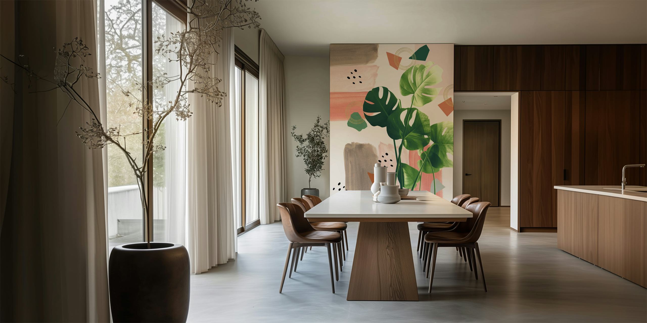 Monstera Summer Glam tapet i vardagsrummet