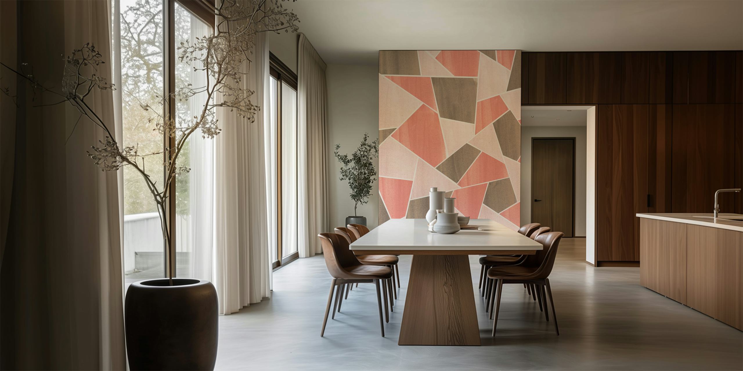 Stylowa, geometryczna fototapeta z odcieniami koralowca i ziemi