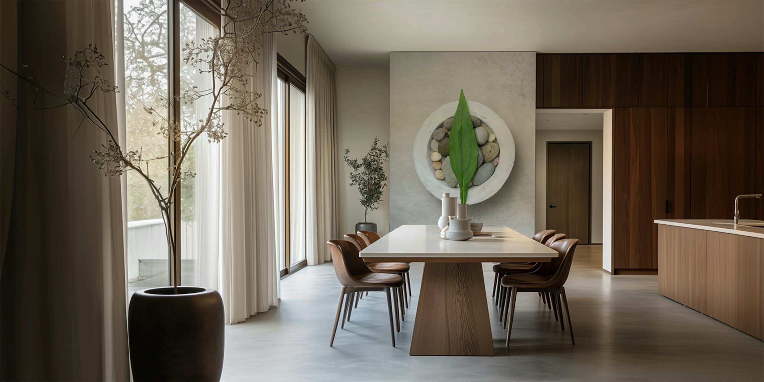 Zen style leaf and stones wallpaper design