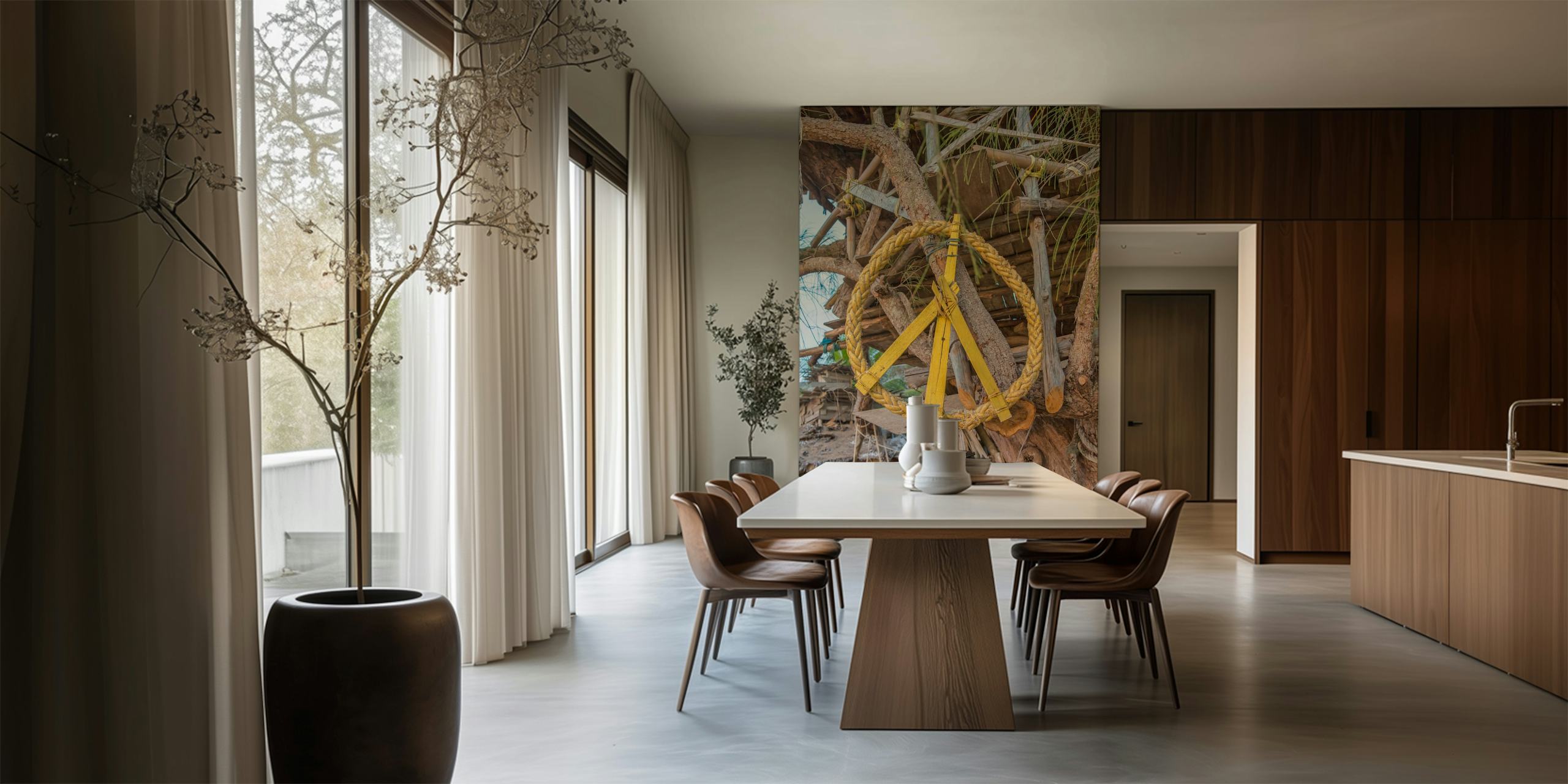 Yellow peace symbol on a rustic backdrop wallpaper