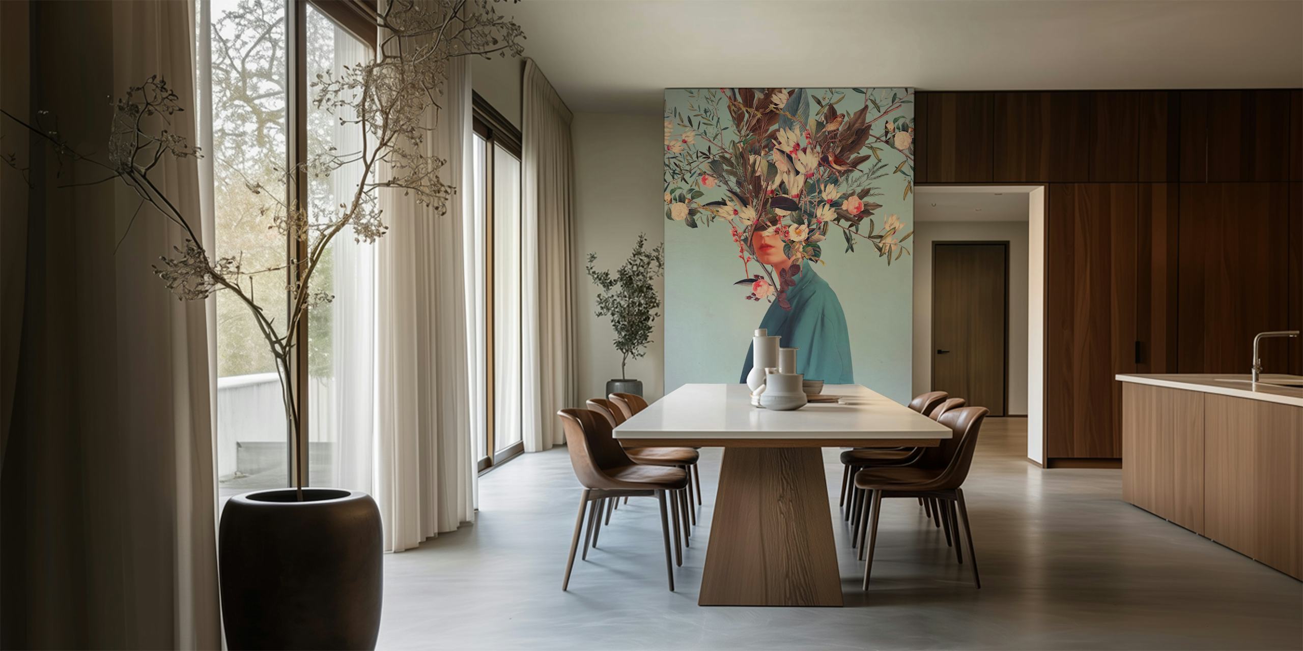 Floral wallpaper with a hidden figure in room