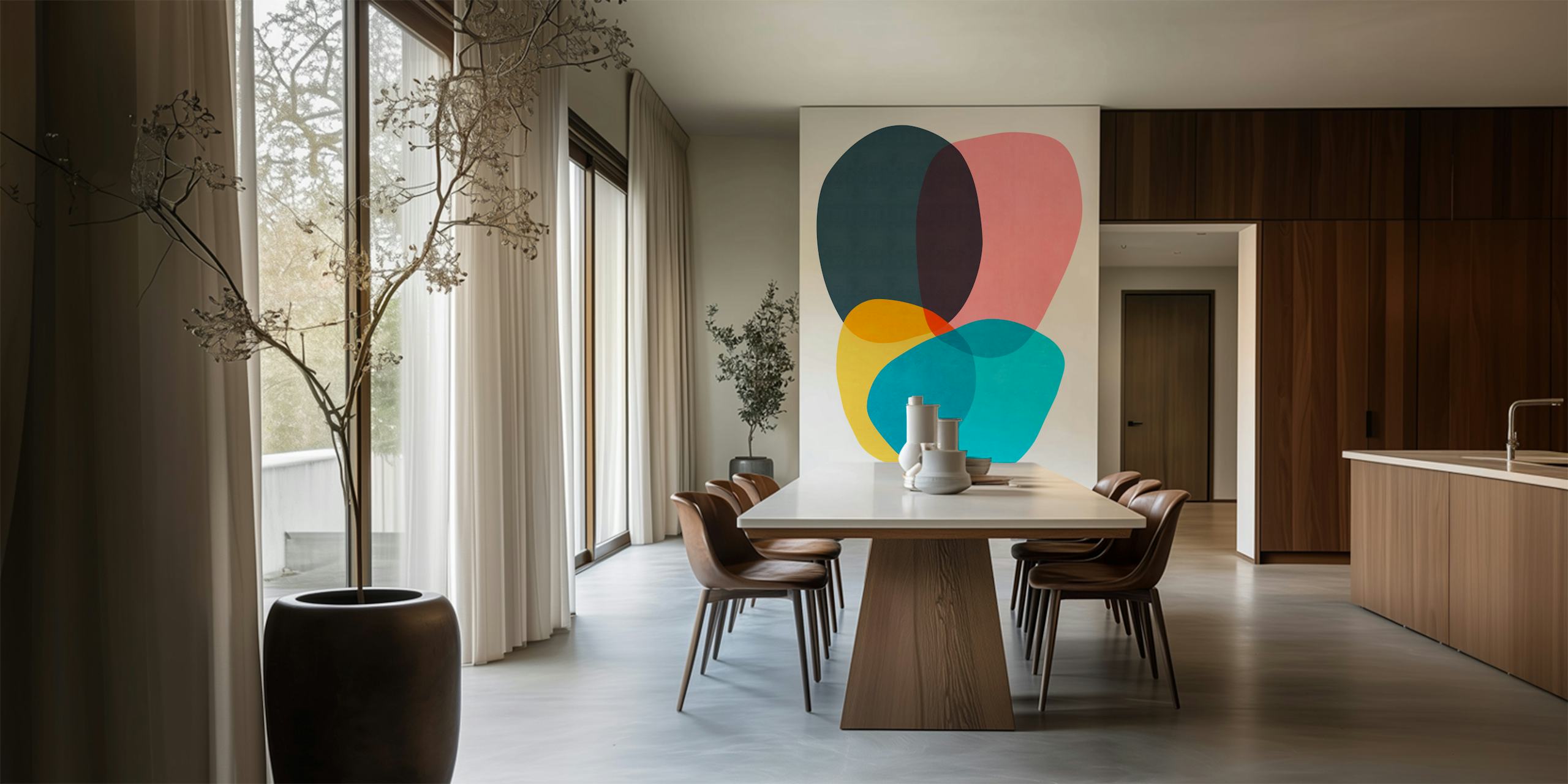 Abstract shapes wallpaper in a room