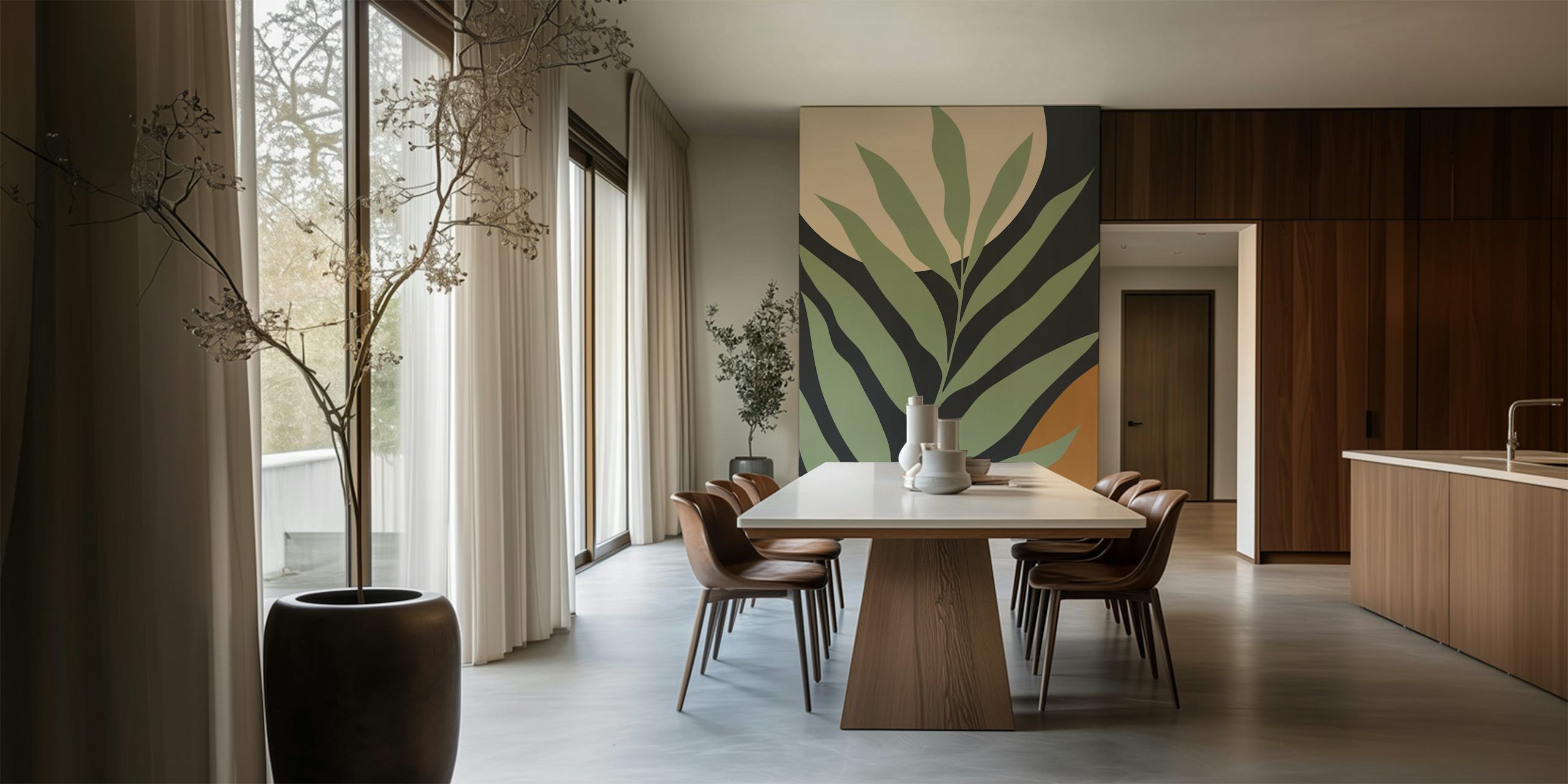 Organic nature-inspired wallpaper in a room