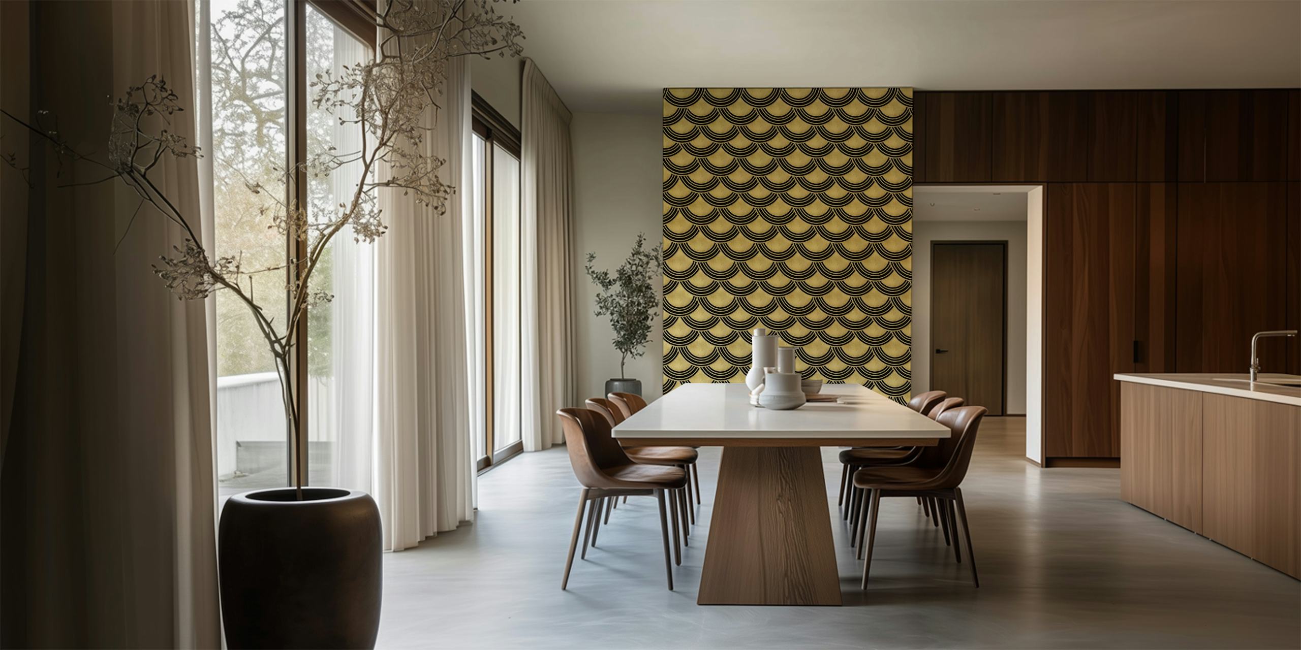 Gold and black mermaid scales pattern wallpaper