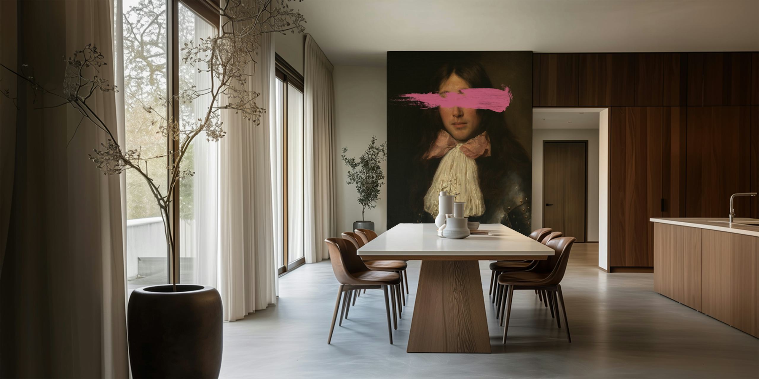Portrait of a man with pink brush strokes, artistic wallpaper